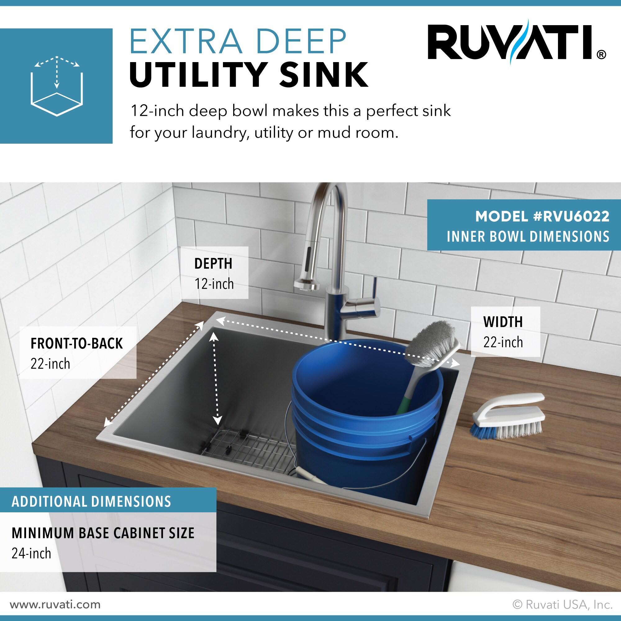 Ruvati 22" x 22" Stainless Steel Drop-In Utility Sink