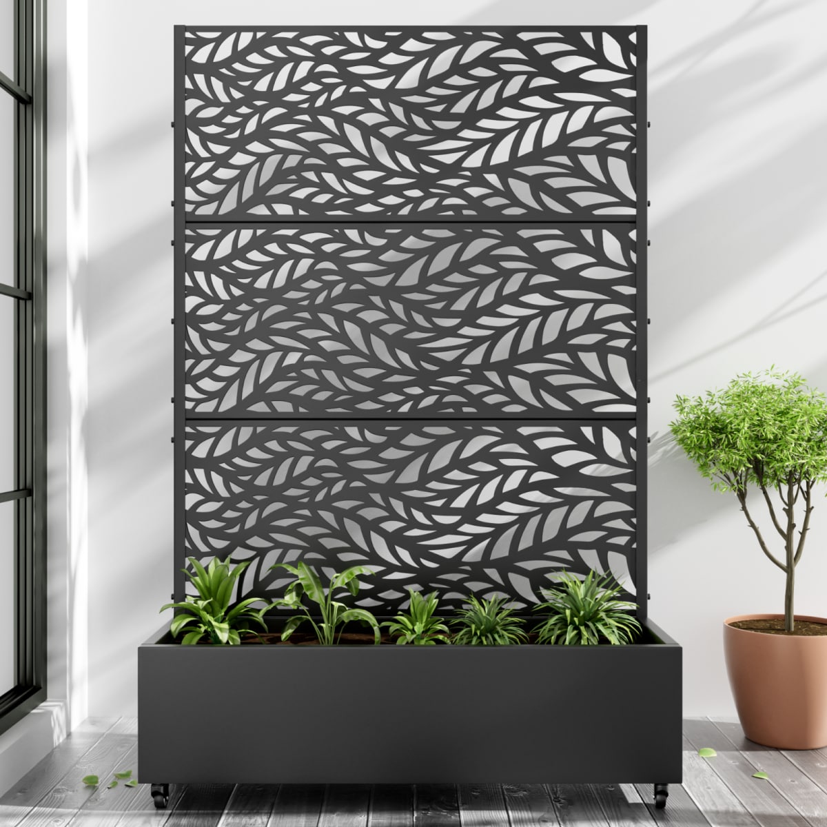 73-in H x 47-in W x 16-in D Metal Planter Box with Trellis