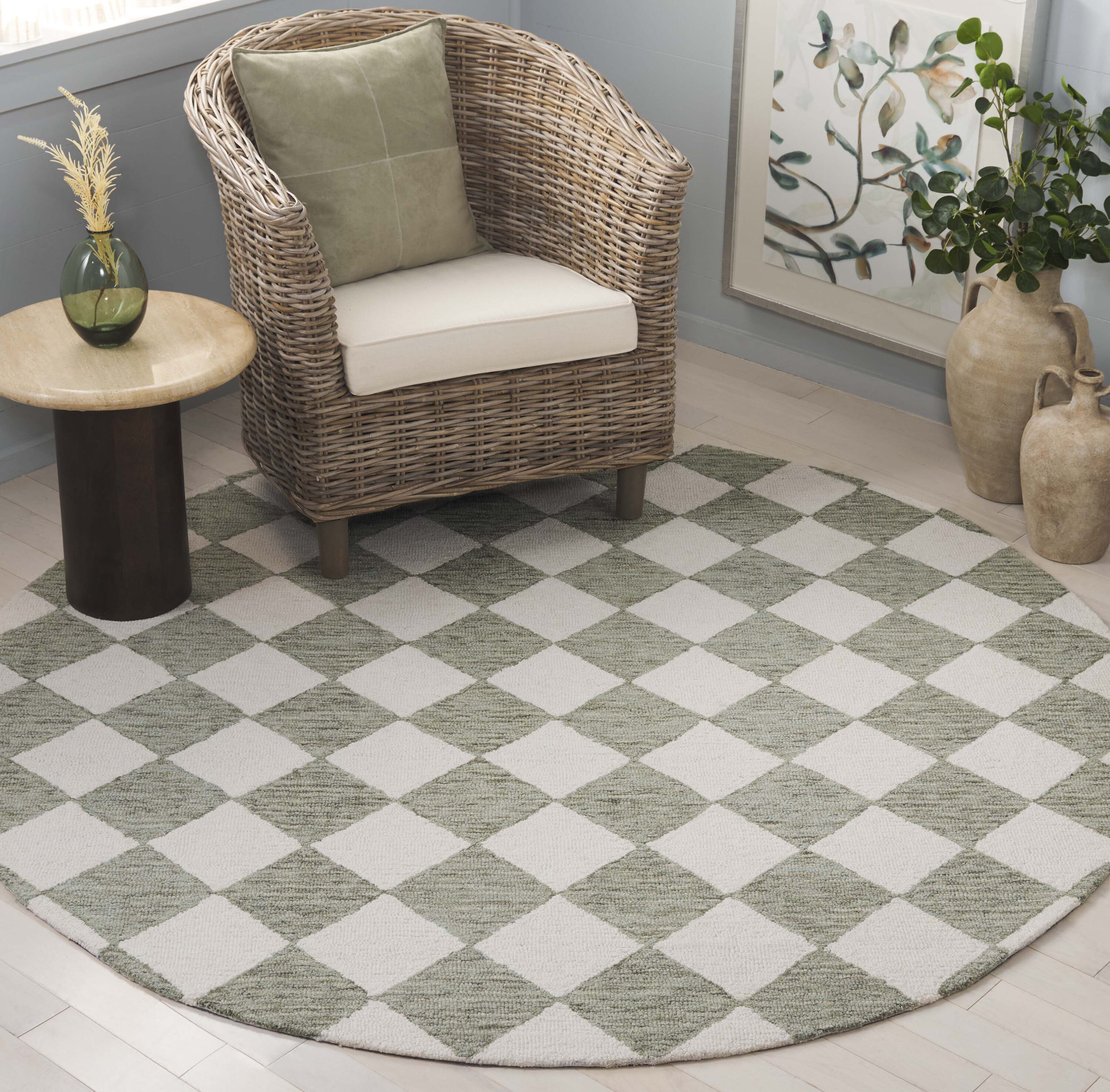  Ebony 120 Sage/Ivory Contemporary 6ft x 6ft Round Rug