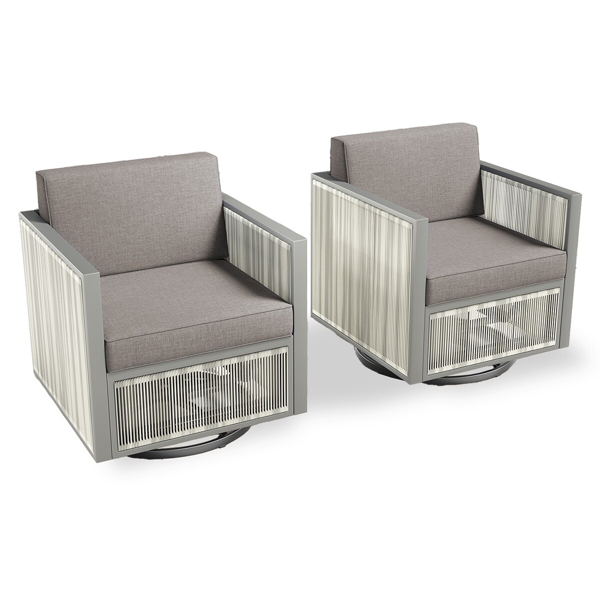 Rilyson FSFHGW20-9AA Square-F Set of 2 Wicker Light Beige Wicker Frame Swivel glider Conversation Chair with Dark gray Drak Gray Cushioned Seat