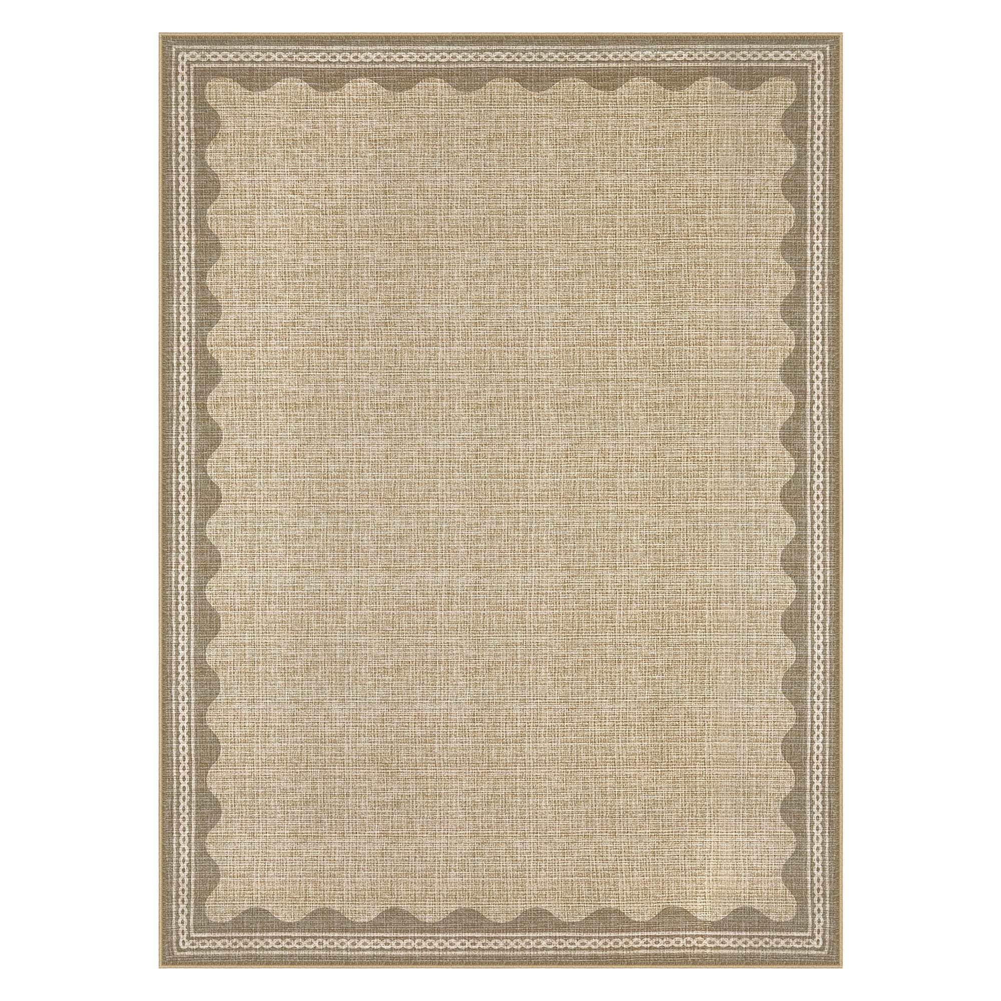 Qeetex LSN-PHO-33GFIBP4 4 x 6 ft Polyester Pearl Velvet Linen Rectangular Hallway Bathroom Entryway Kitchen Office Foldable Line Printed Modern Washable Area Rug