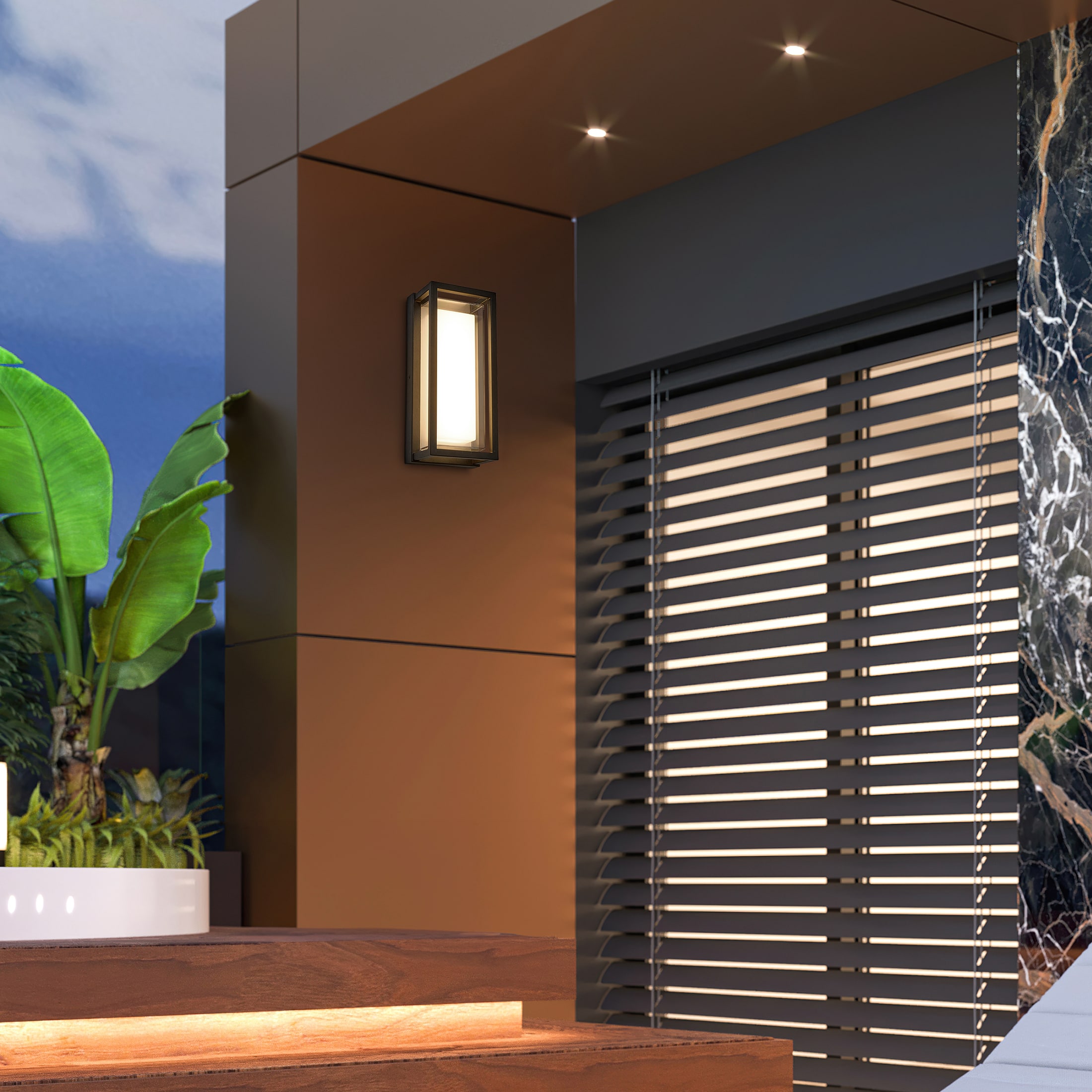 Black Matte Rectangular LED Outdoor Wall Sconce with Frosted Glass