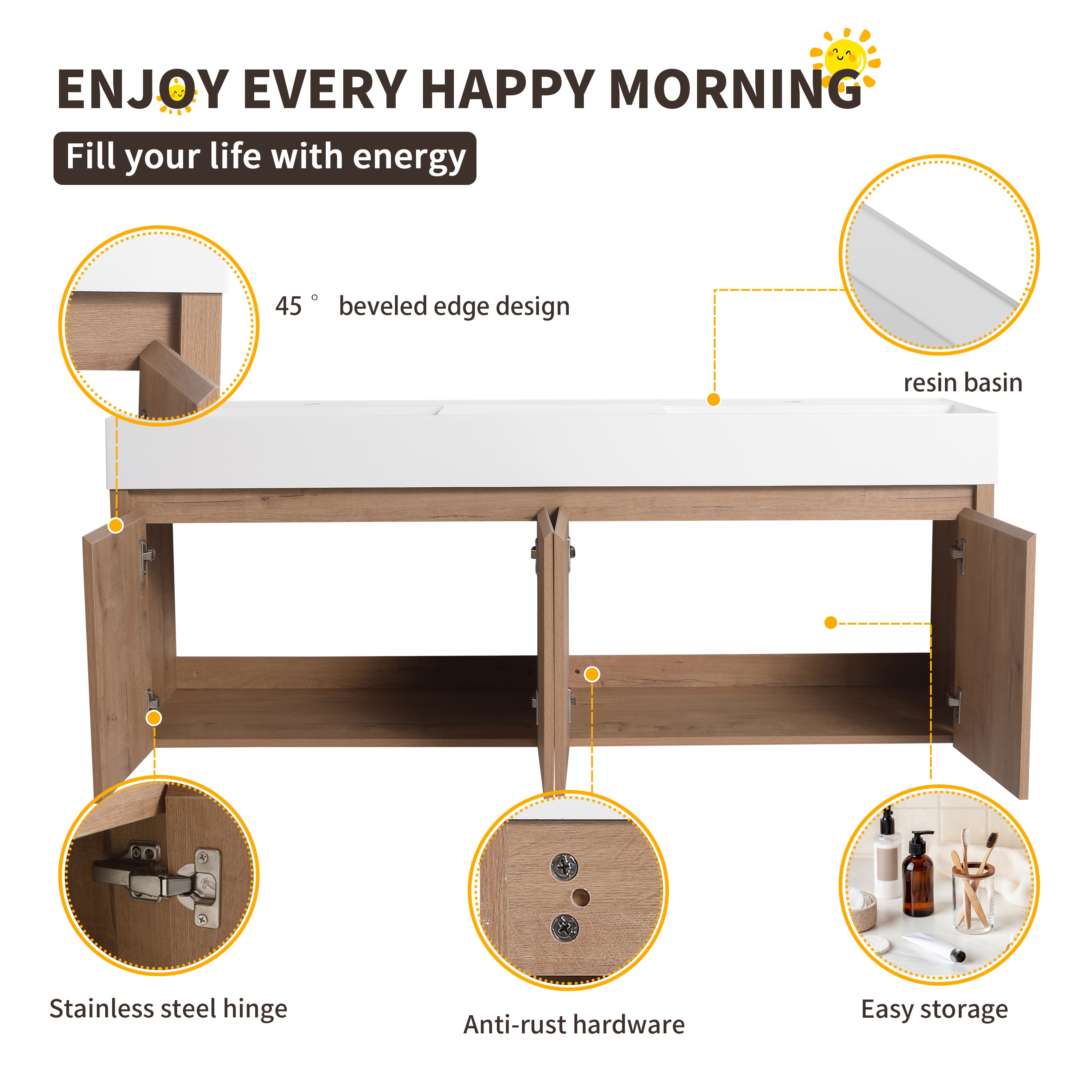 Forclover Floating Soft-Closing 59-in Imitative Oak Double Forclover Floating Soft-Closing 59-in Imitative Oak Double