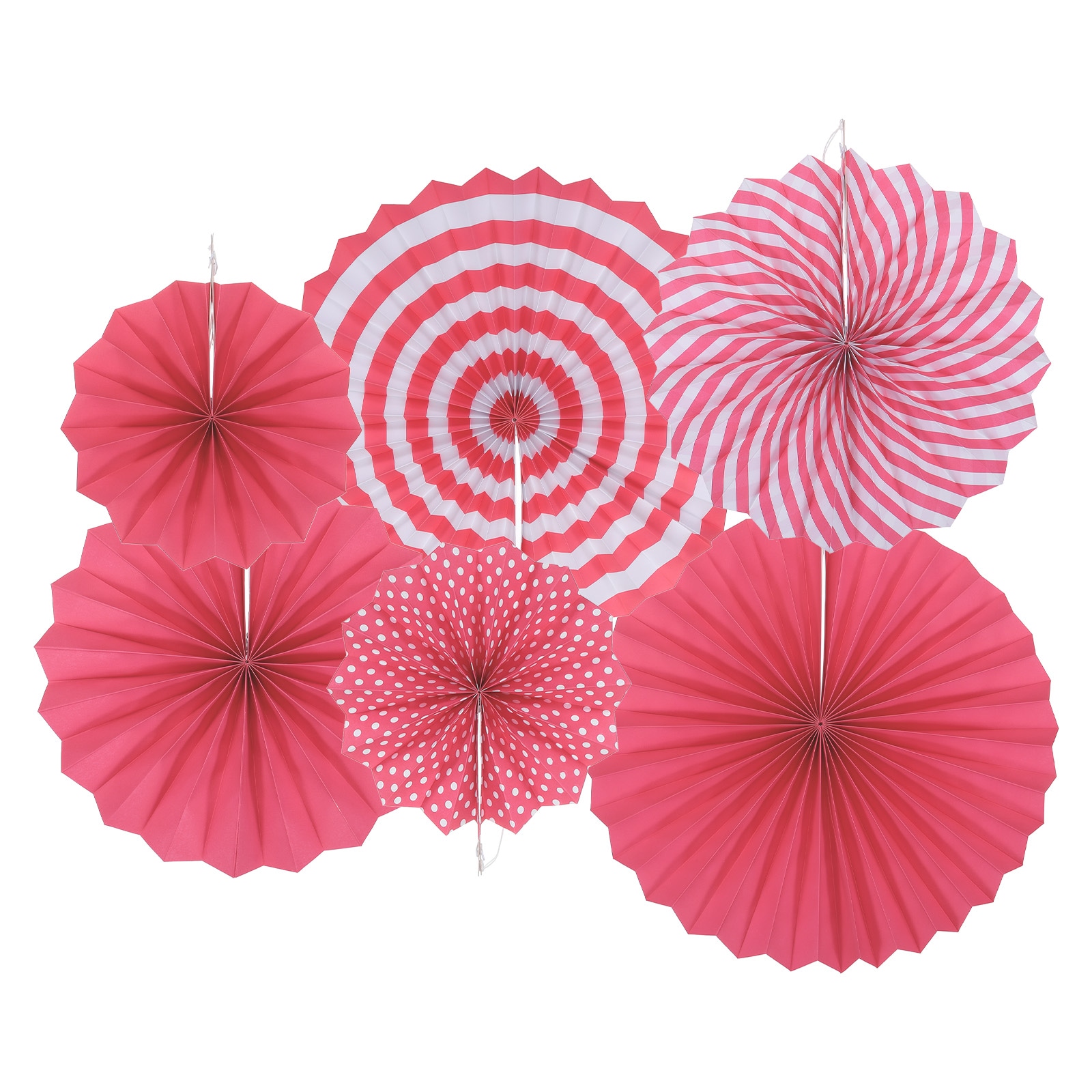 Unique Bargains Hanging Paper Fans Party Set 12pcs Round Pattern Hanging Paper Fans Decoration for HomeShop Wall Birthday Wedding Graduation Events(Rose Red)
