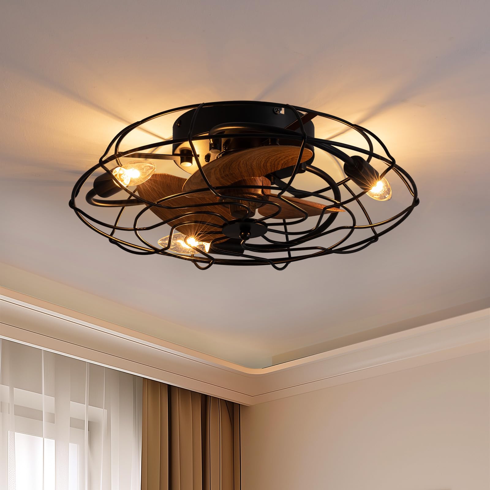 SILJOY CFL-1095-03 Flush mount Ceiling Fan with Light and Remote Control Include