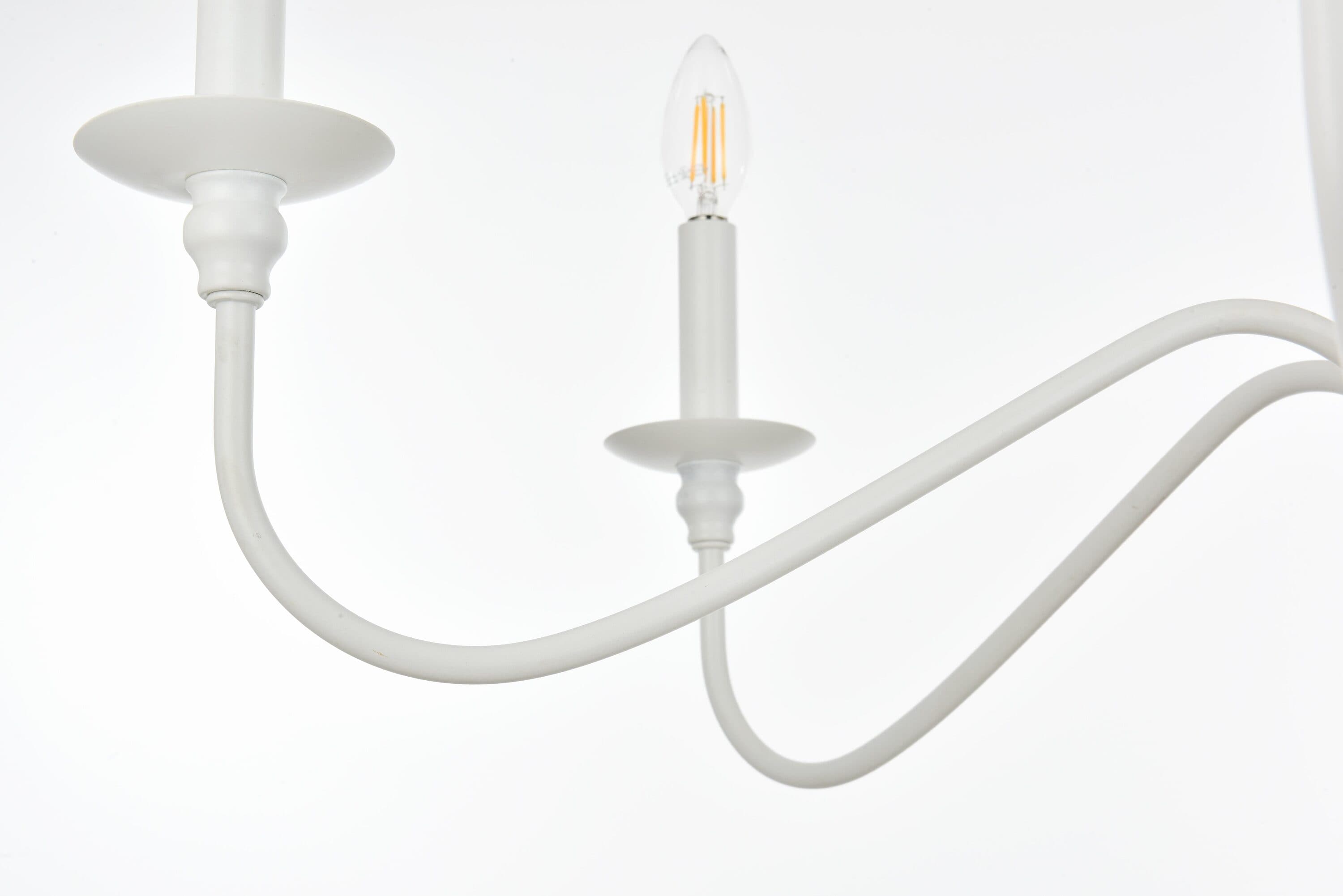 White Iron 6-Light Candle Chandelier with Adjustable Chain