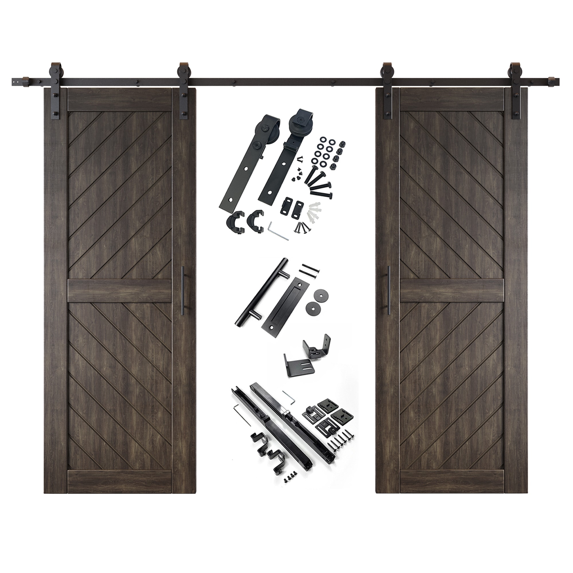 HOMACER YT2H108C-XT3-2680-EB 26-in x 80-in Ebony Prefinished Non-standard Pine Wood Solid core Double Barn Door (Hardware Included)