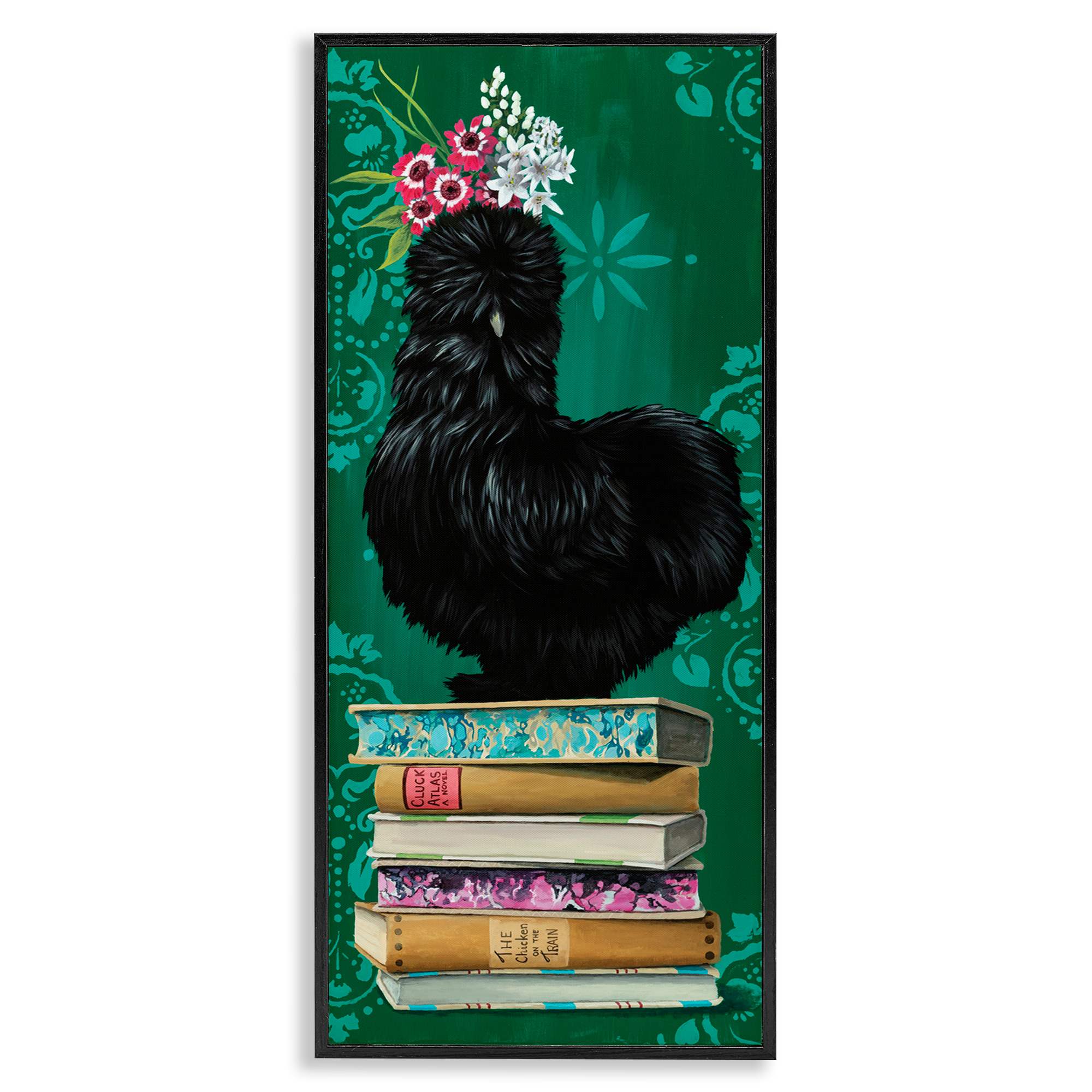 Stupell Industries BT-209-FR-10X24 Country Chicken on Bookstack Framed Giclee design by Heather Gauthier