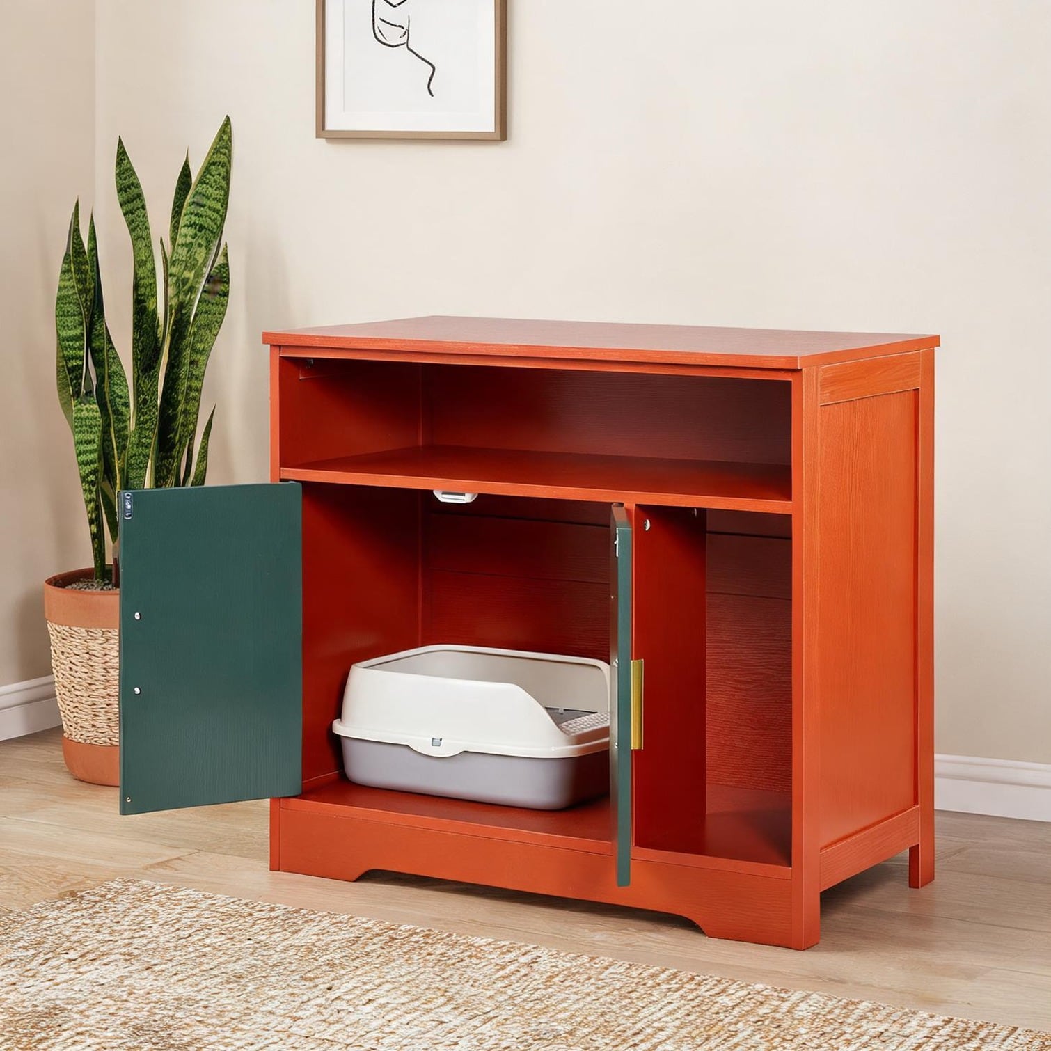 Naturefalls Cabinet - Wooden Hidden Cat Litter Box Enclosure with Shelf ...