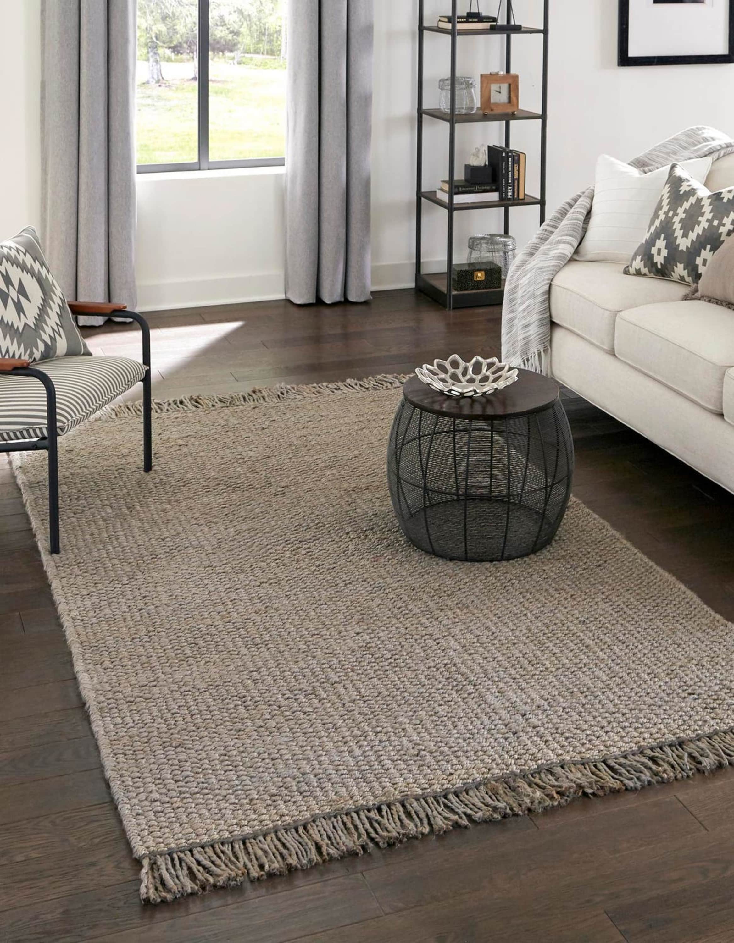 Unique Loom 3142801 Chunky Jute 8 x 10 (ft) Braided Jute Gray Rectangular Indoor Solid Area rug