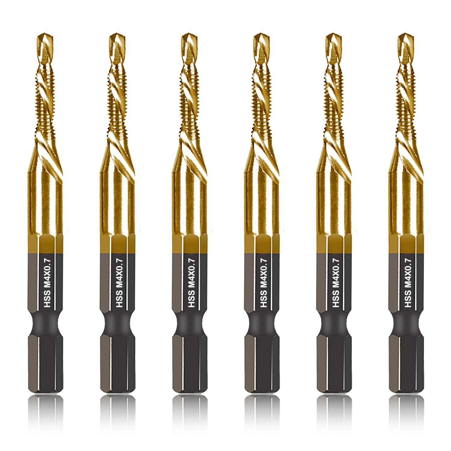 DKIBBITH - 6-Piece Metric M4 x 0.7 Combination Drill Tap Bit Set Titanium Coated High-Speed Steel...