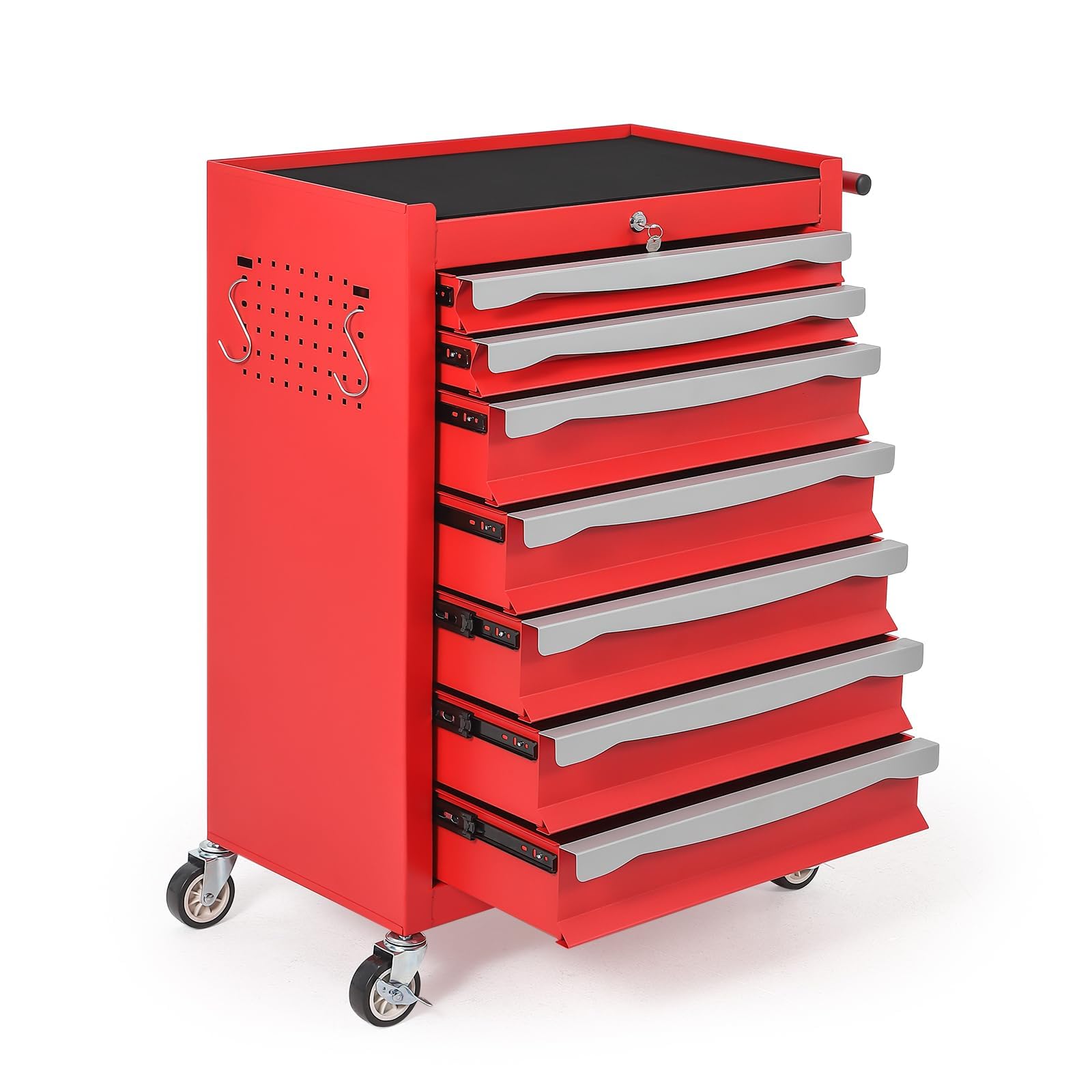 DEXSO Heavy Duty 7 Drawer Rolling Tool Chest with Keyed Lock and 360 Swivel Wheels Large Capacity Cabinet Organizer Red #NOVA-5FXD8K3K6H