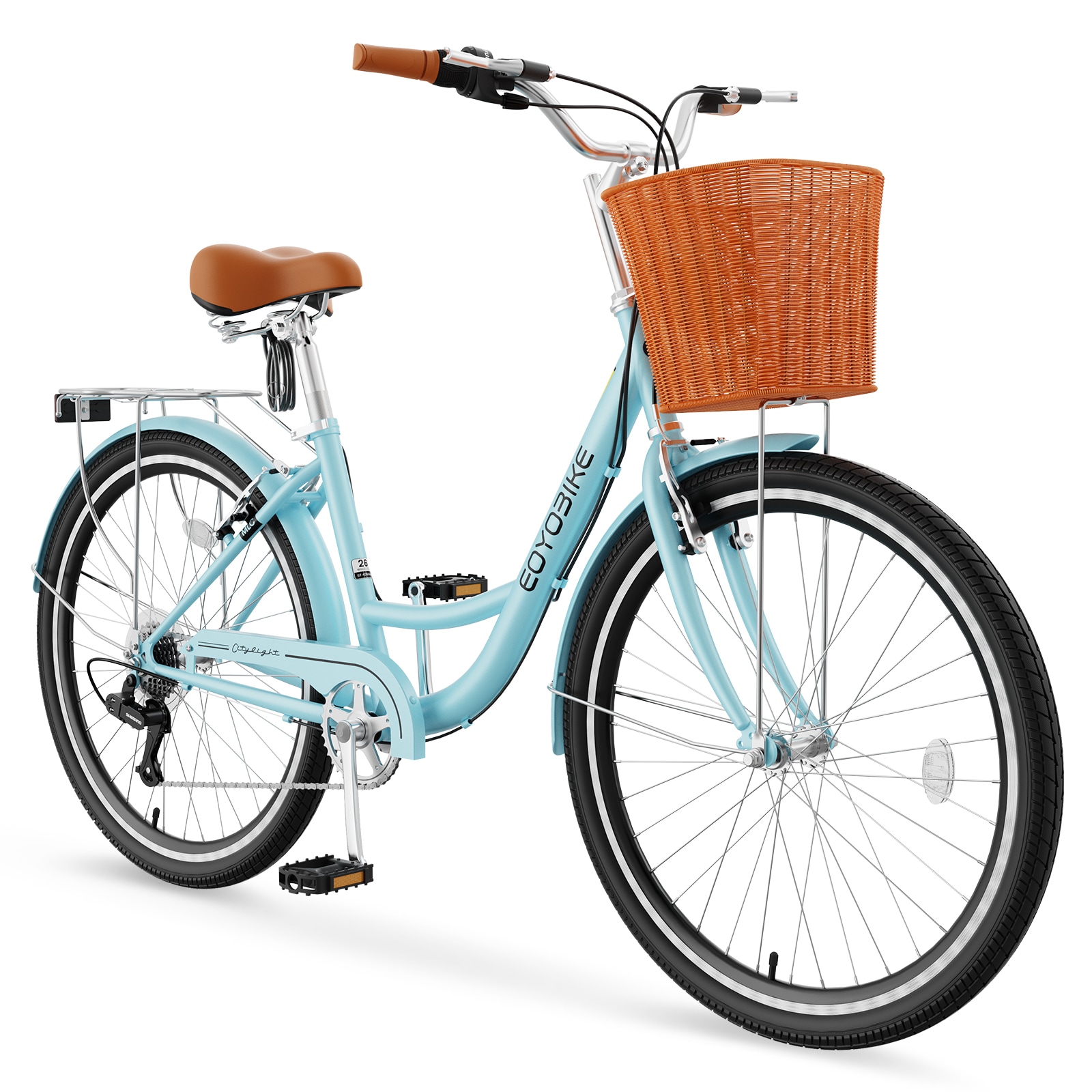 MOONCOOL  24 inch 7 Speed Beach Cruiser Bike for Adult with Rear Rack Cyan