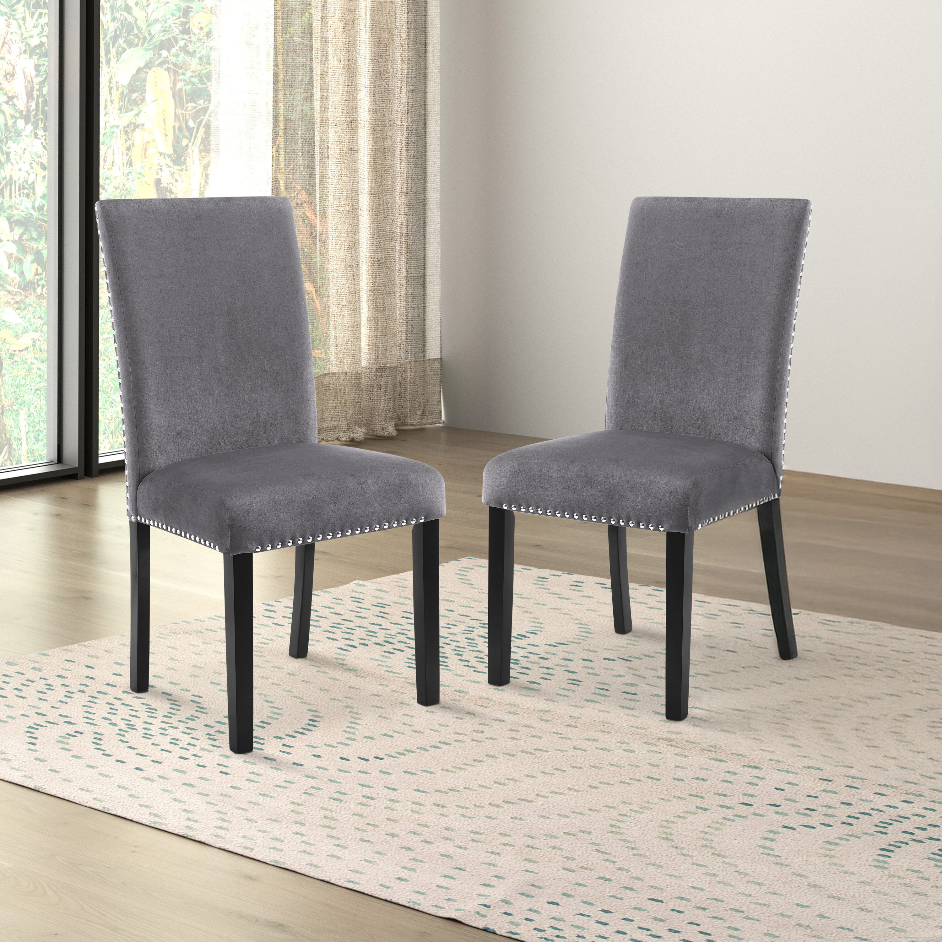New Classic Furniture D400-20-GRY Set of 2 Celeste Contemporary/Modern Polyester Upholstered Dining Side Chair (Wood Frame)