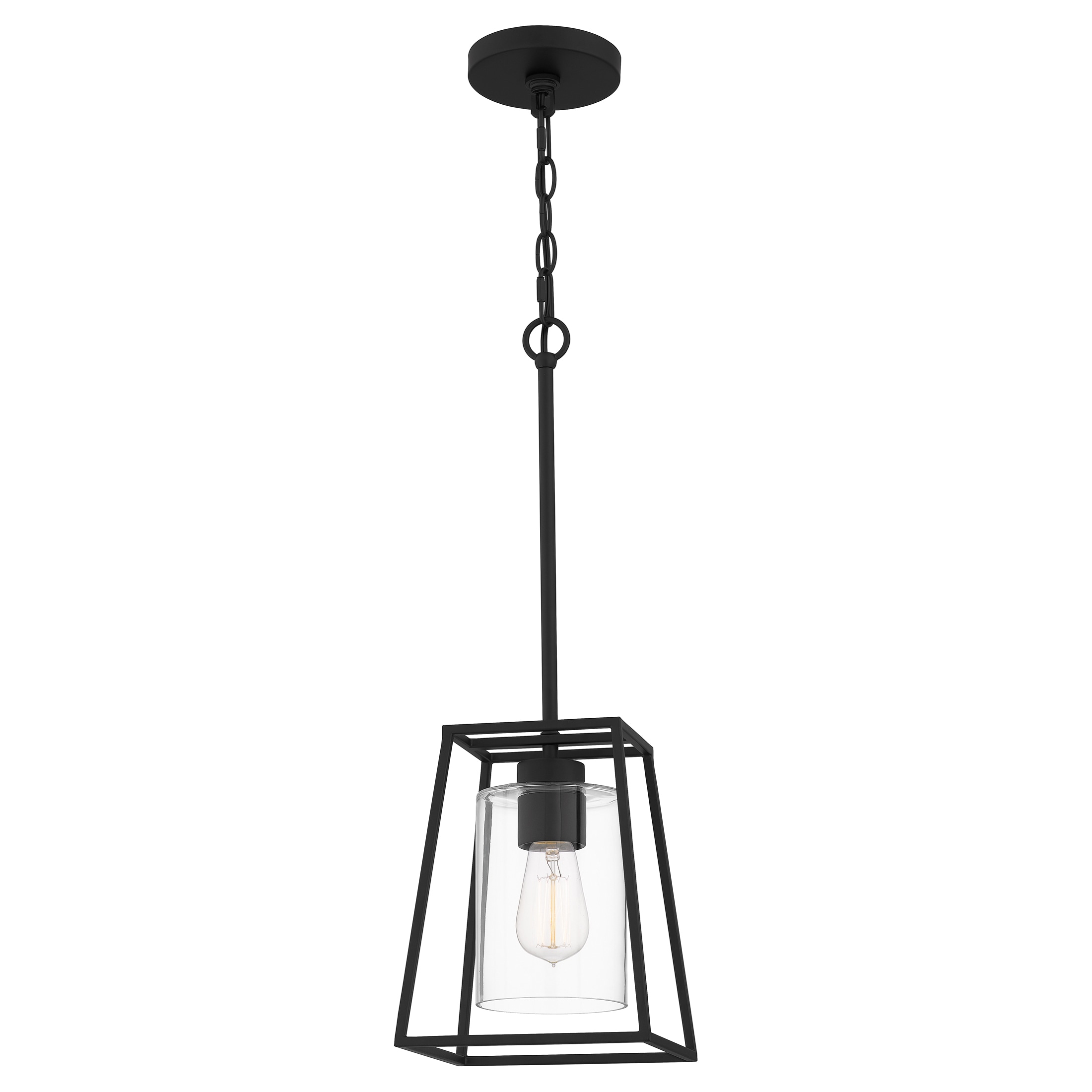 Quoizel PRC1508MBK Prescott Matte Black Transitional Clear Glass Cylinder Medium Hanging Pendant Light
