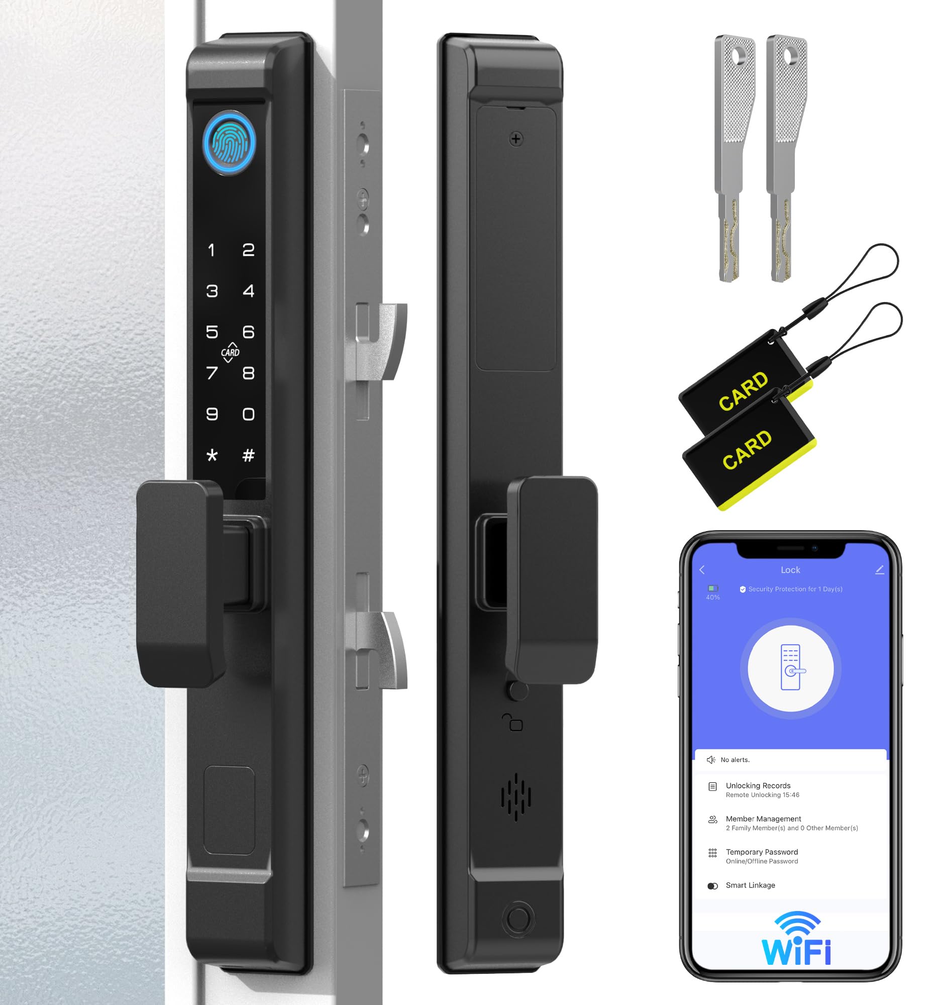 Phewnyzo 2885 Mortise Sliding Glass Door Lock Smart Fingerprint Code Keypad RFID Remote App Electronic Digital Biometric Safety Patio Door #LPW0821W1969