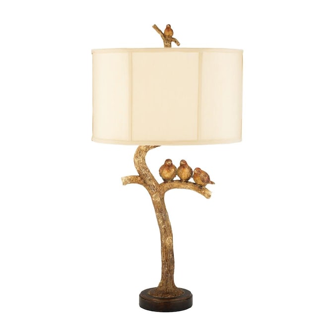 Black Table Lamp With Fabric Shade, Bird Table Lamp