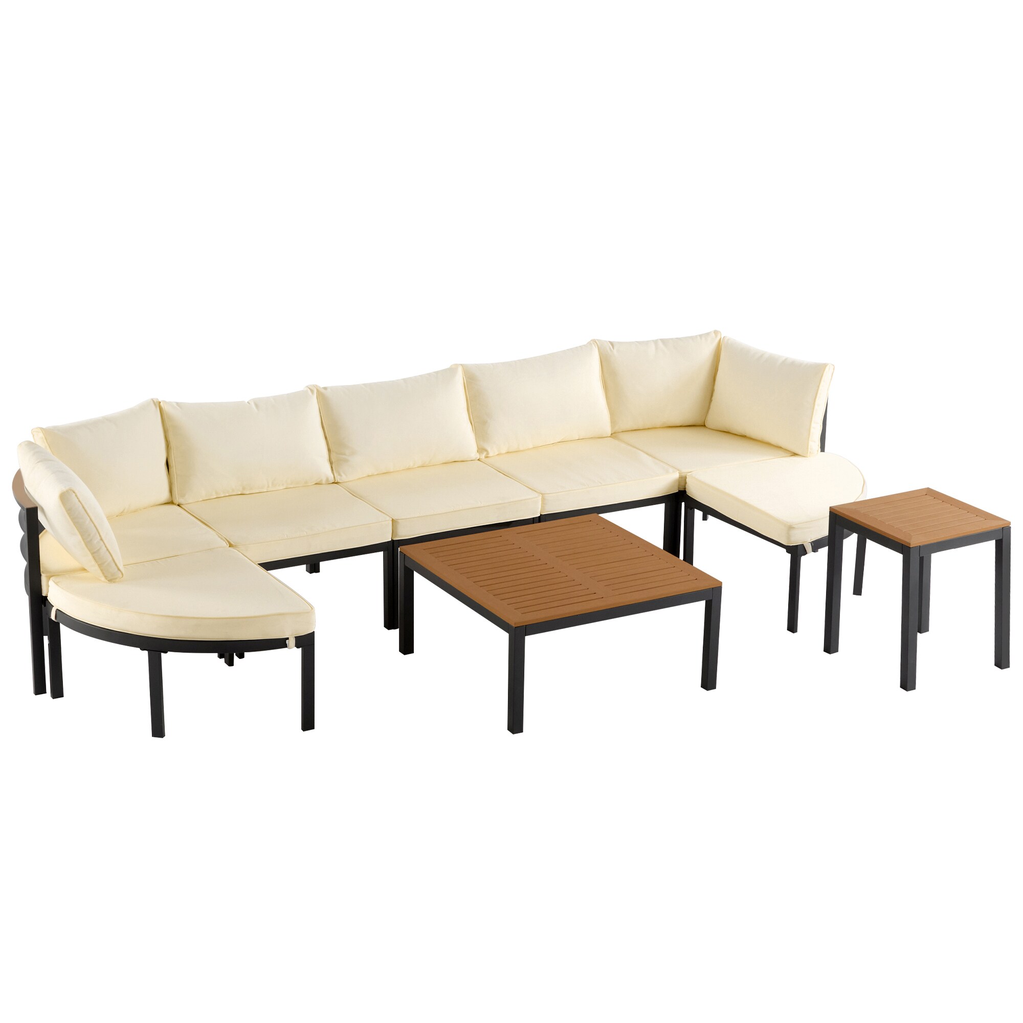 SINOFURN SYA330108BG Outdoor Sectional with Beige Cushions and Iron Frame