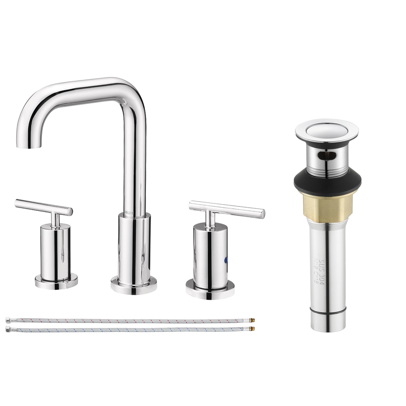 PARLOS 1434101 Eleanor Polished Chrome Widespread 2-handle High-arc Residential Handle Bathroom Sink Faucet with Drain