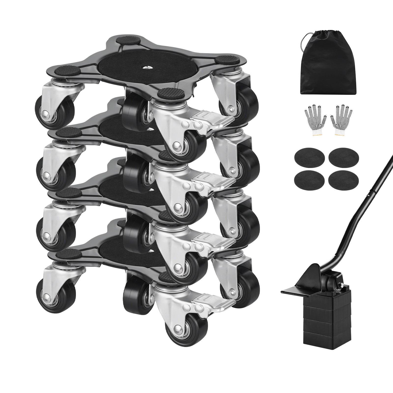 GIVIMO Furniture Dolly 4-Pack with 1200-lb Load Capacity - Heavy-Duty Movers with 5 Swivel Casters 28-in Pry Bar and Carbon Steel Base for Sofa Fridge Washer