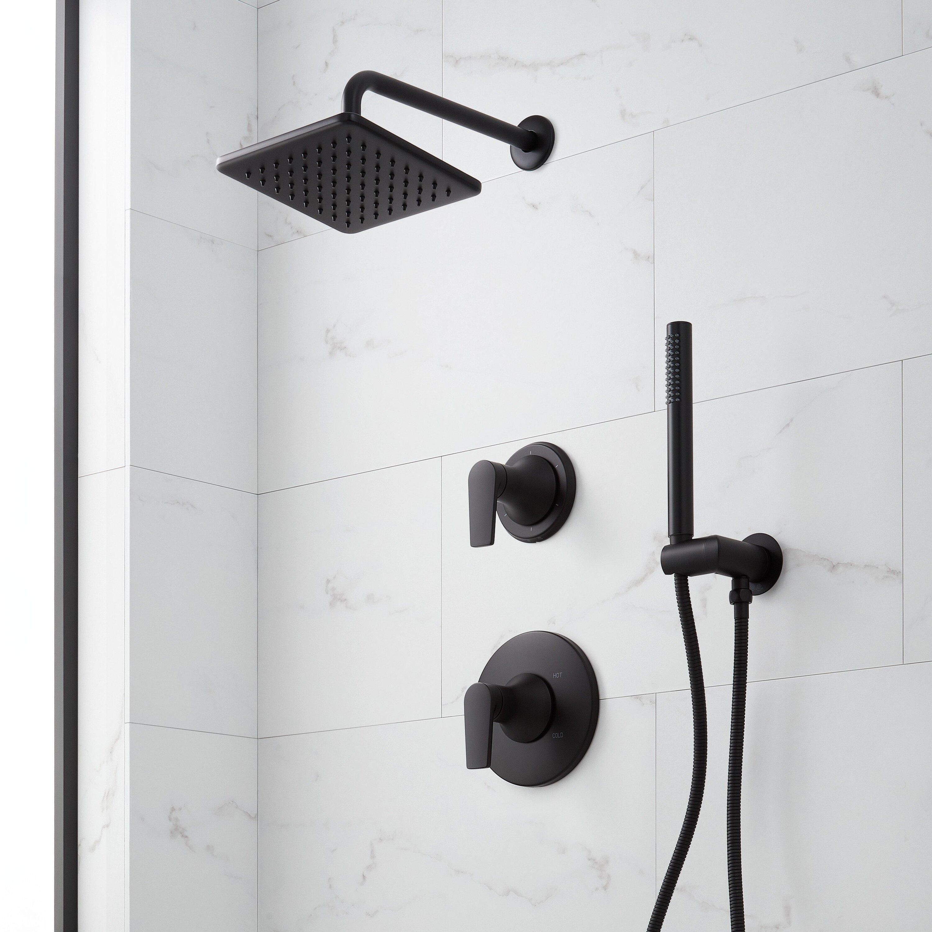 Signature Hardware 482799 Matte Black 2-handle Single function 7.875-Inches Square Bathtub and shower Faucet with Valve