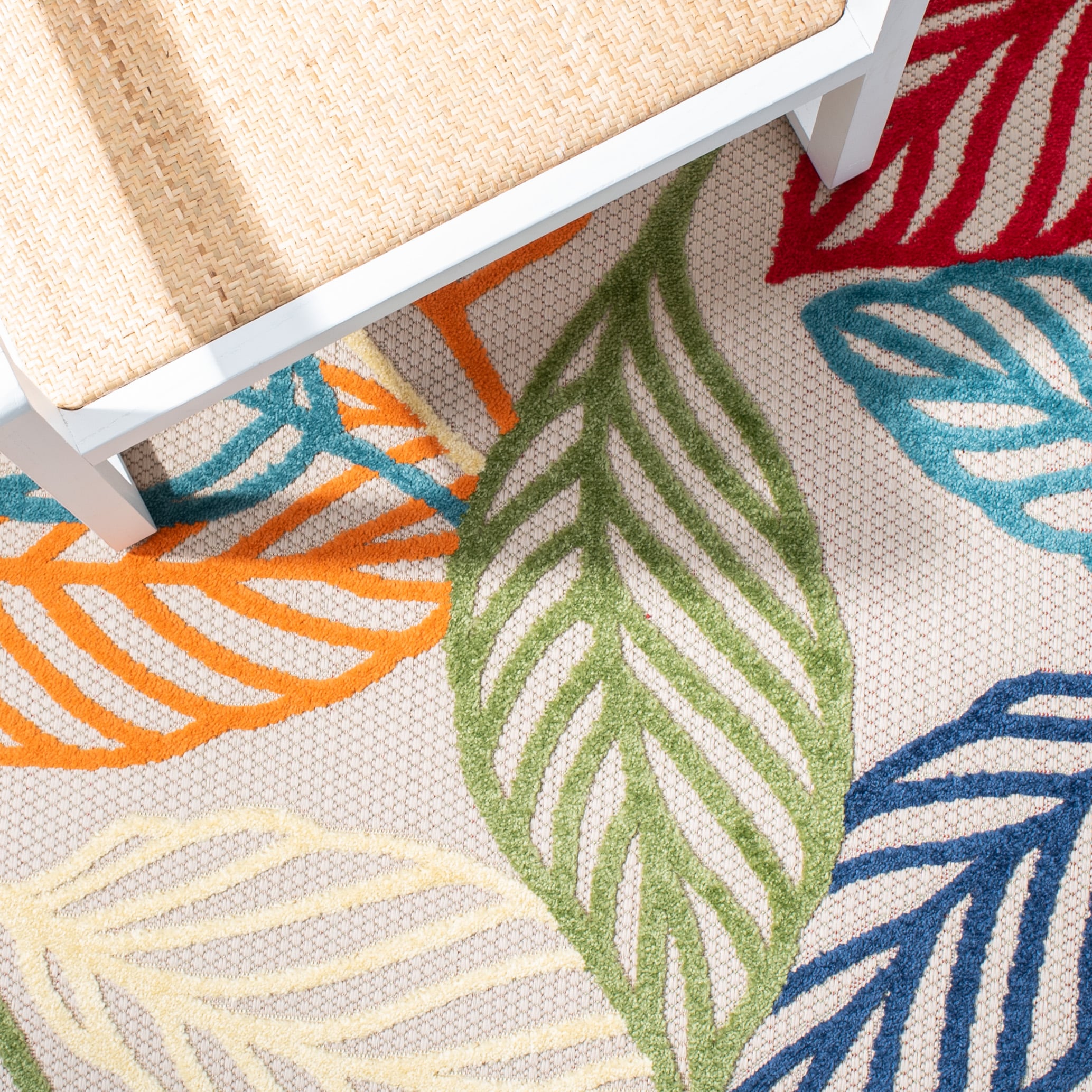 Ivory and Multicolor Floral Synthetic Rectangular Area Rug