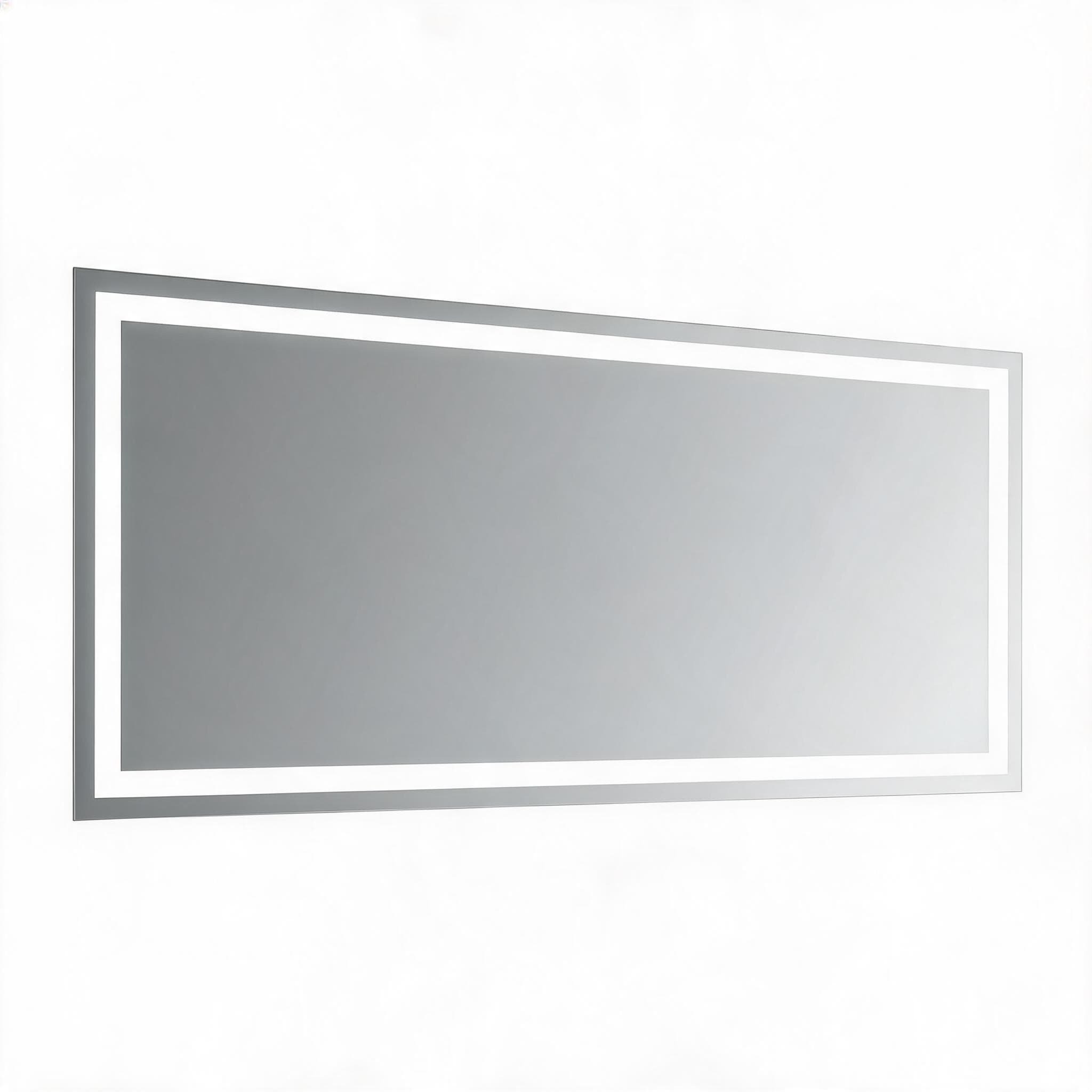 LIVACA 60 inch x 28 inch White Frameless LED Bathroom Mirror with Dimmable Brightness and Anti-Fog Function