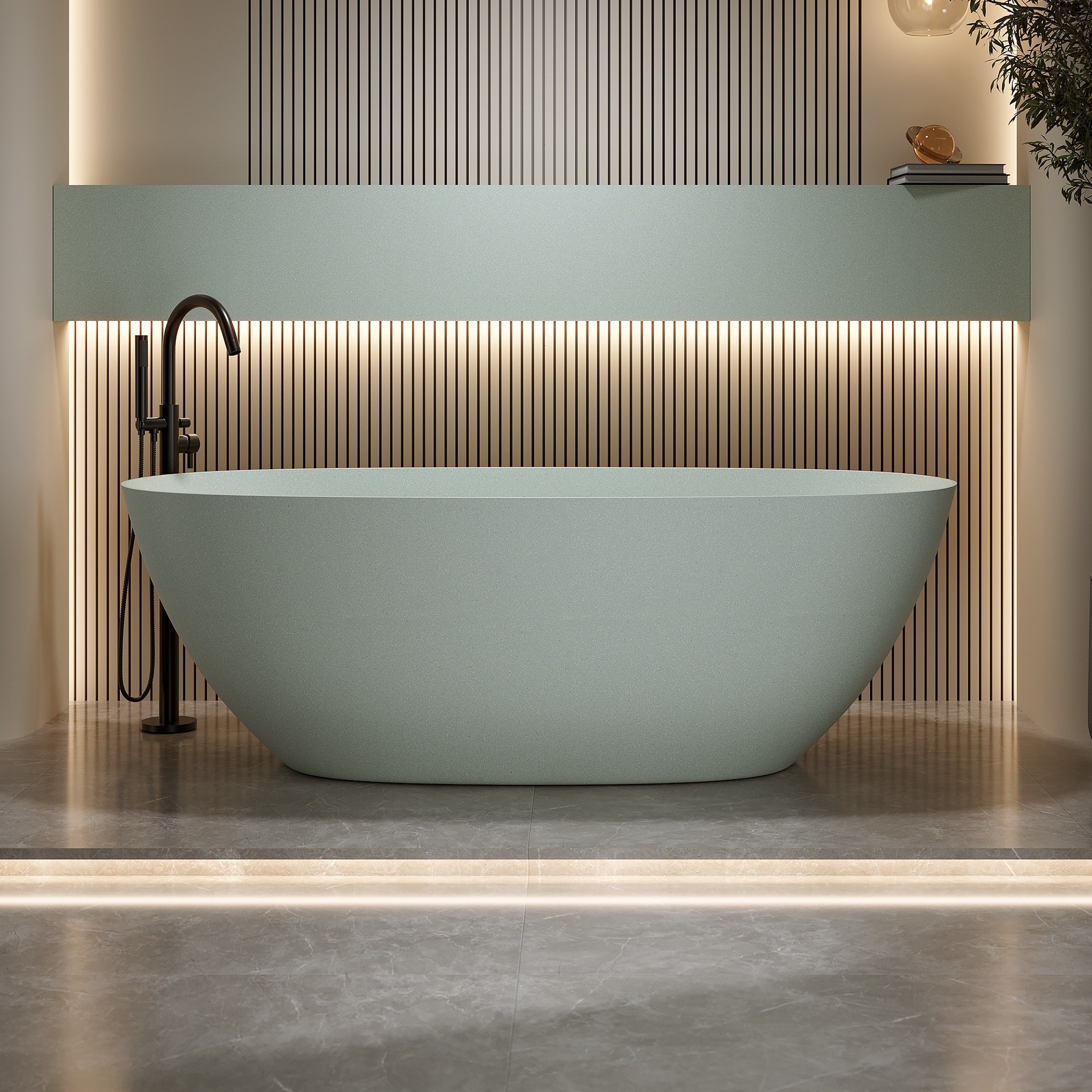 IAK 57 inch Turquoise Green Solid Surface Freestanding Soaking Bathtub with Overflow and Pop-up Drain