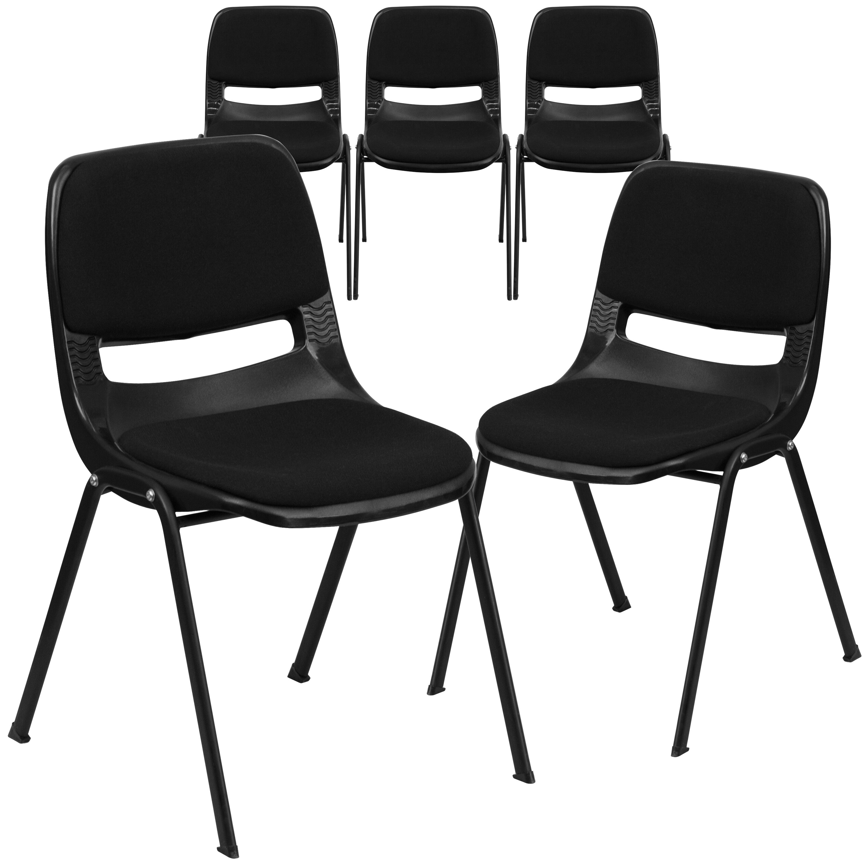 Flash Furniture 889142018094 5 Pack HERCULES Series 880 lb Capacity Black Padded Ergonomic Shell Stack Chair with Black Frame