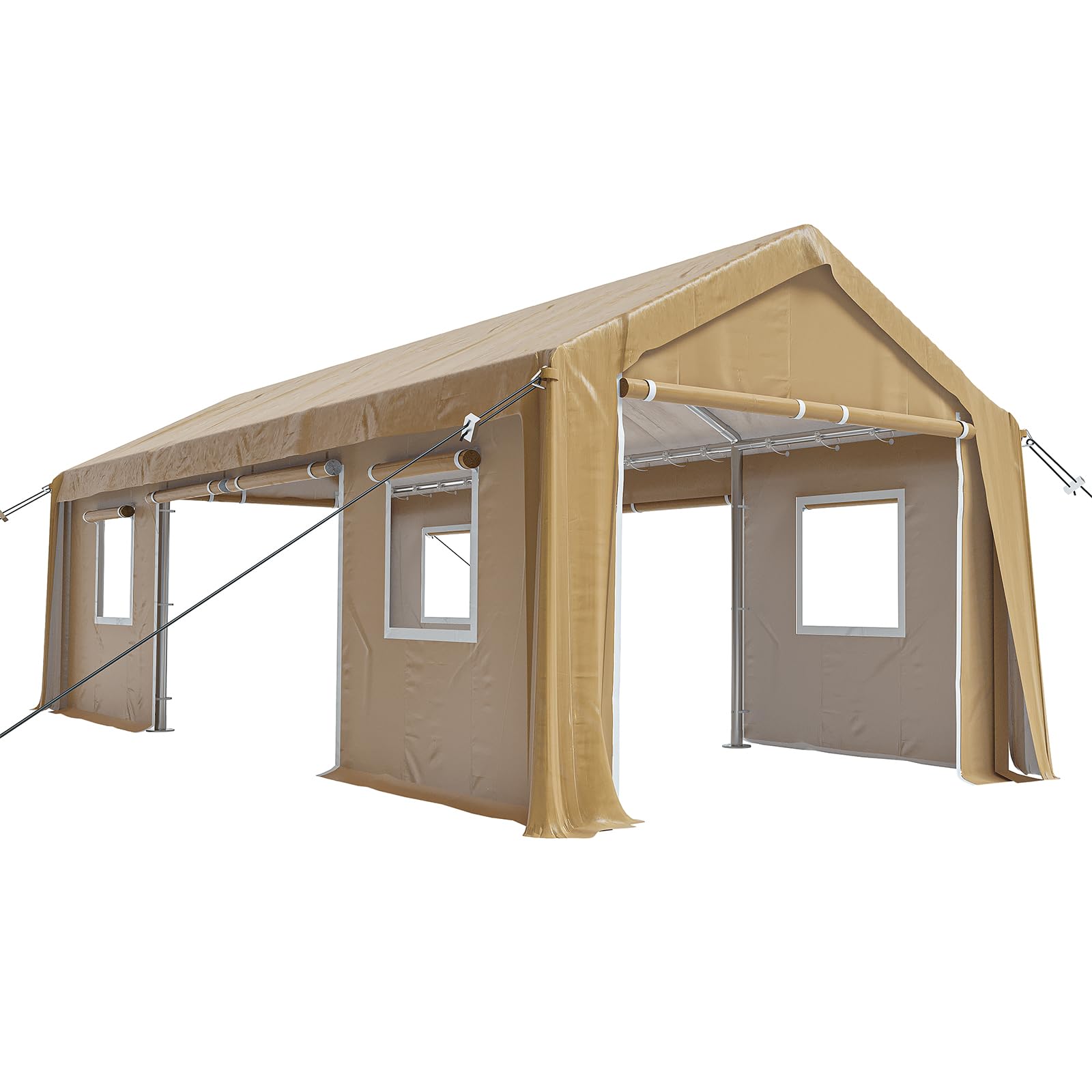 Garvee - 10x20 ft Heavy-Duty Carport Canopy Earth Yellow All-Season Shelter with Roll-Up Windows ...