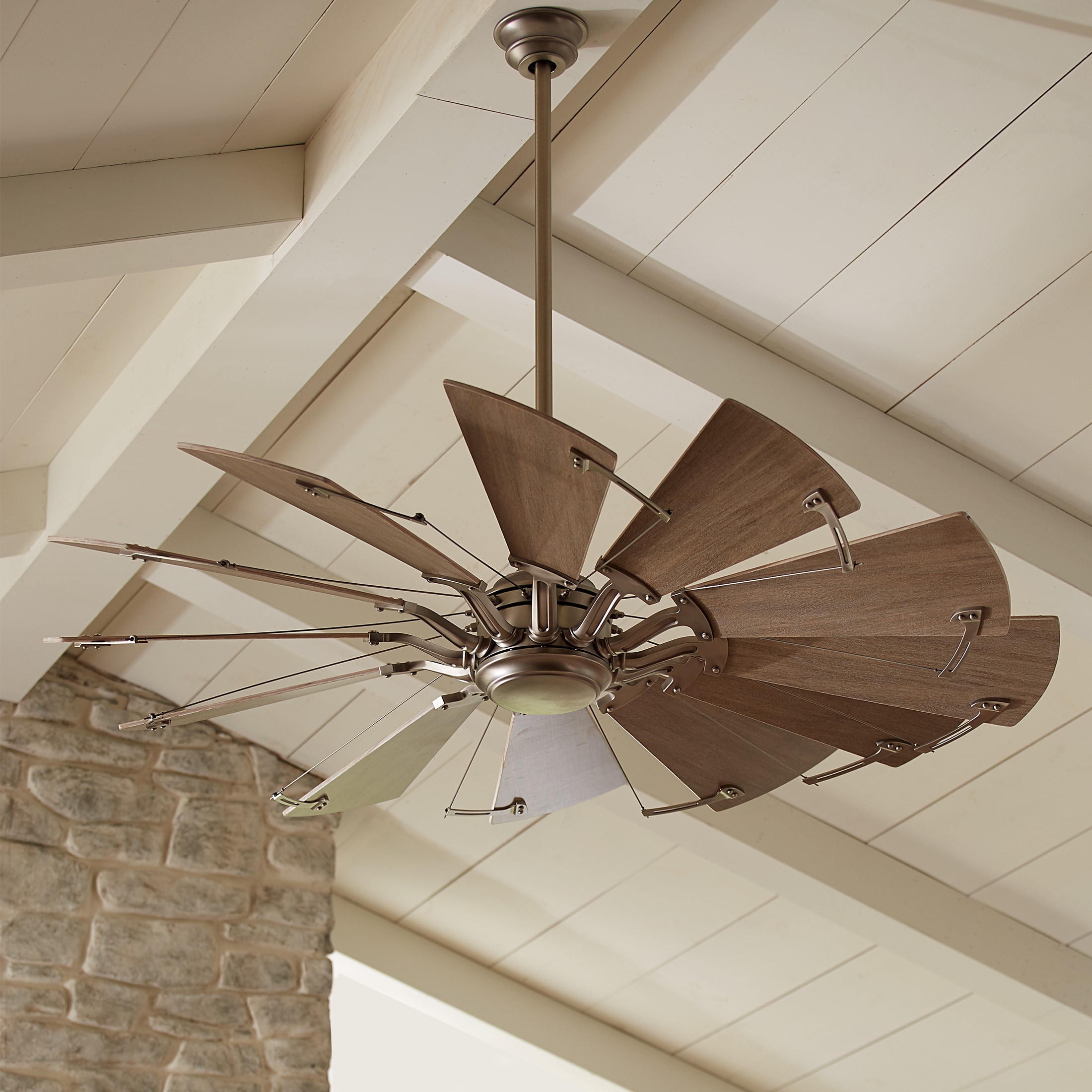 Progress Lighting Springer 60-in Antique Nickel with White Barnwood Blades Ceiling Fan Without Light and Remote Control Included 12 -Blade
