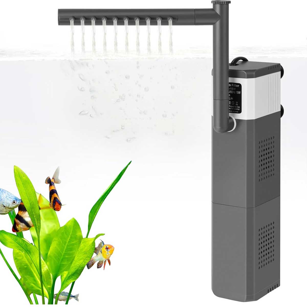 Aoibox LAAF0917008 15W 210GPH Ultra Powerful Aquarium Filter for 25-55Gallon Fish Tank Adjustable Filter with Sponges Submersible Fish Turtle Water Filters Filtration Oxygenation