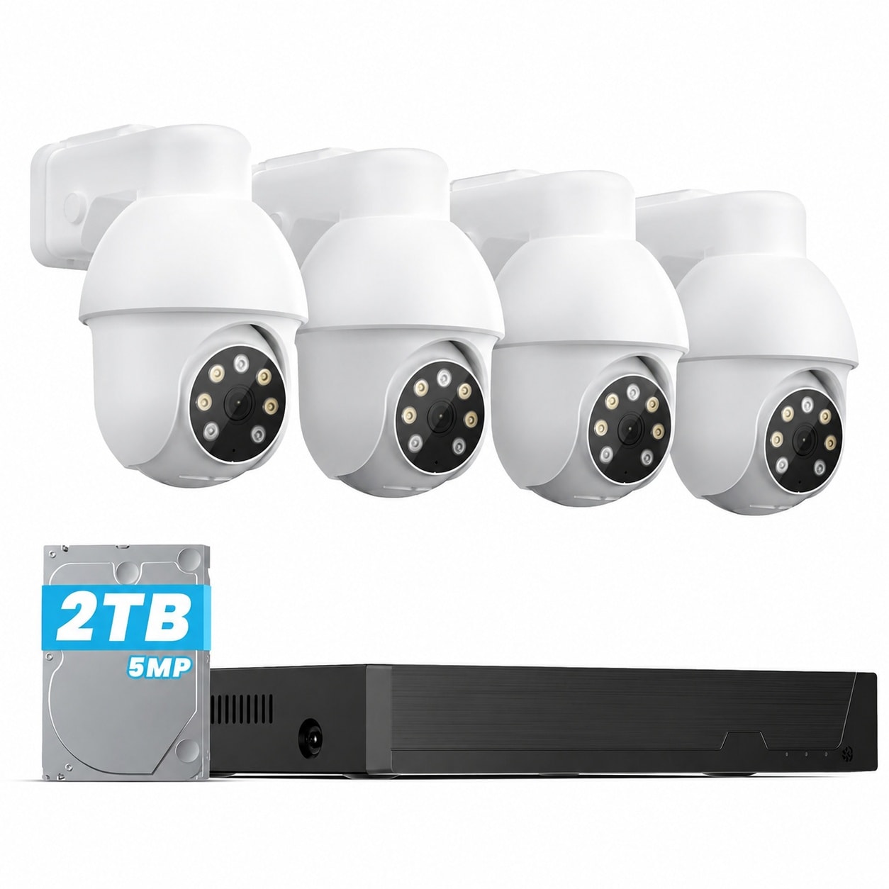 Aoibox  5MP PoE Security Camera System with 8 Channel NVR and Wired PTZ Cameras AI Detection Color Night Vision