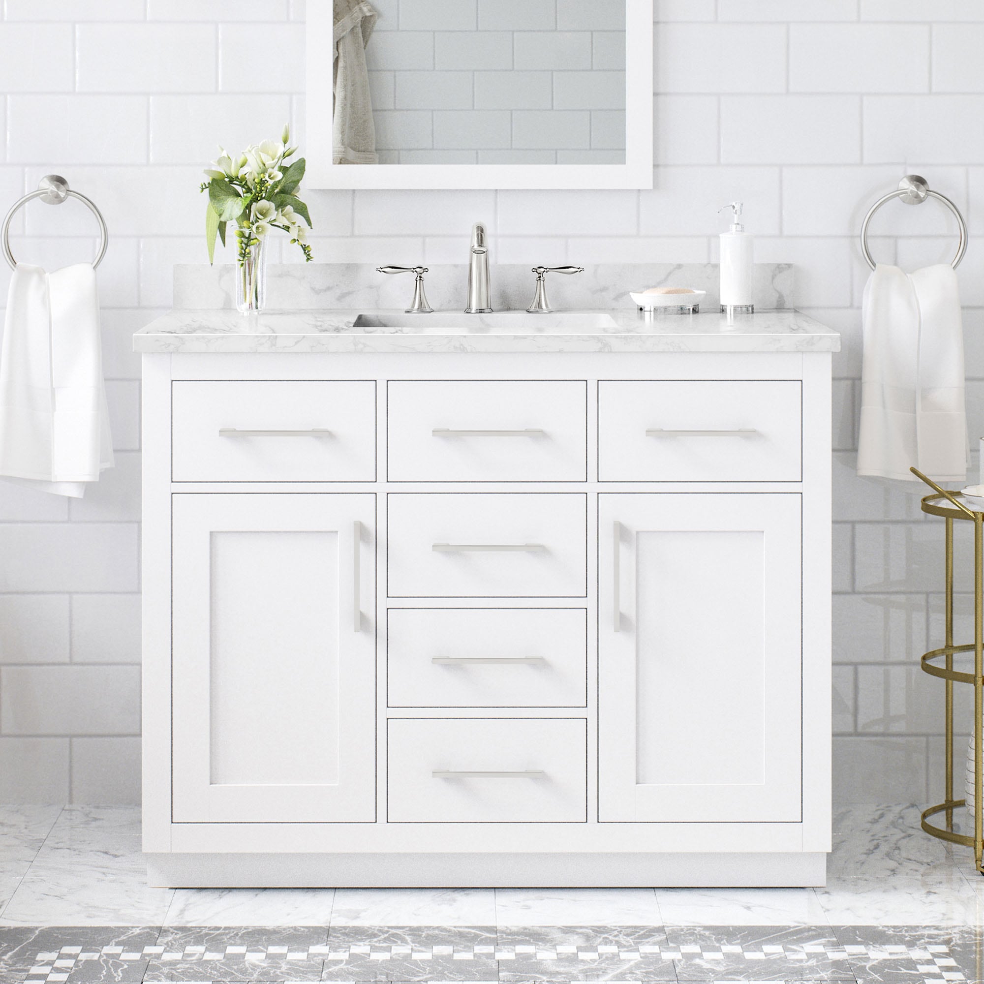 OVE Decors 15VVAR-ATHE42-007 Athea 42-in Pure white Undermount Single Sink Bathroom Vanity with White Engineered Stone Top