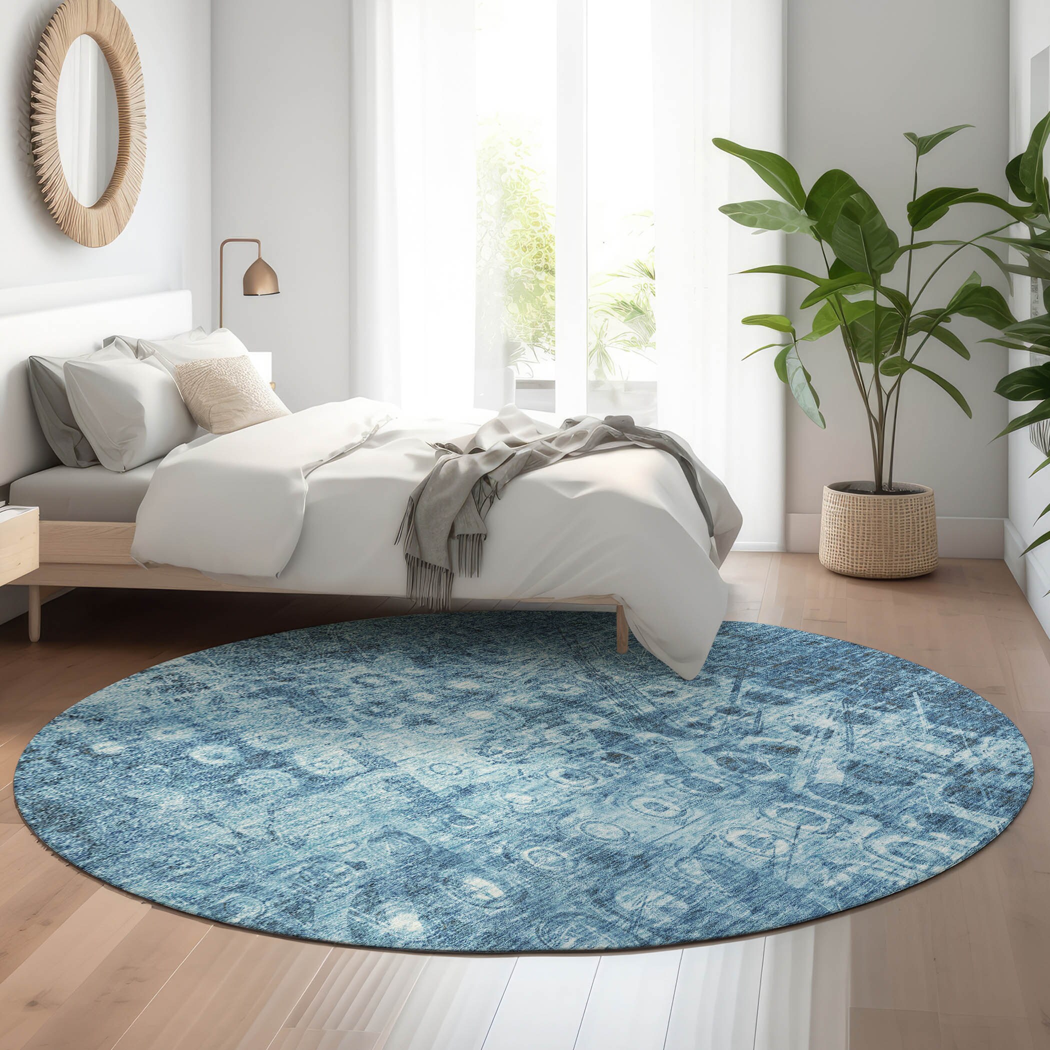 Addison Rugs AMF577BU8RO Mayfield AMF577BU 8 x 8 (ft) Loomed Polyester Blue Round Indoor Geometric Machine washable Area rug