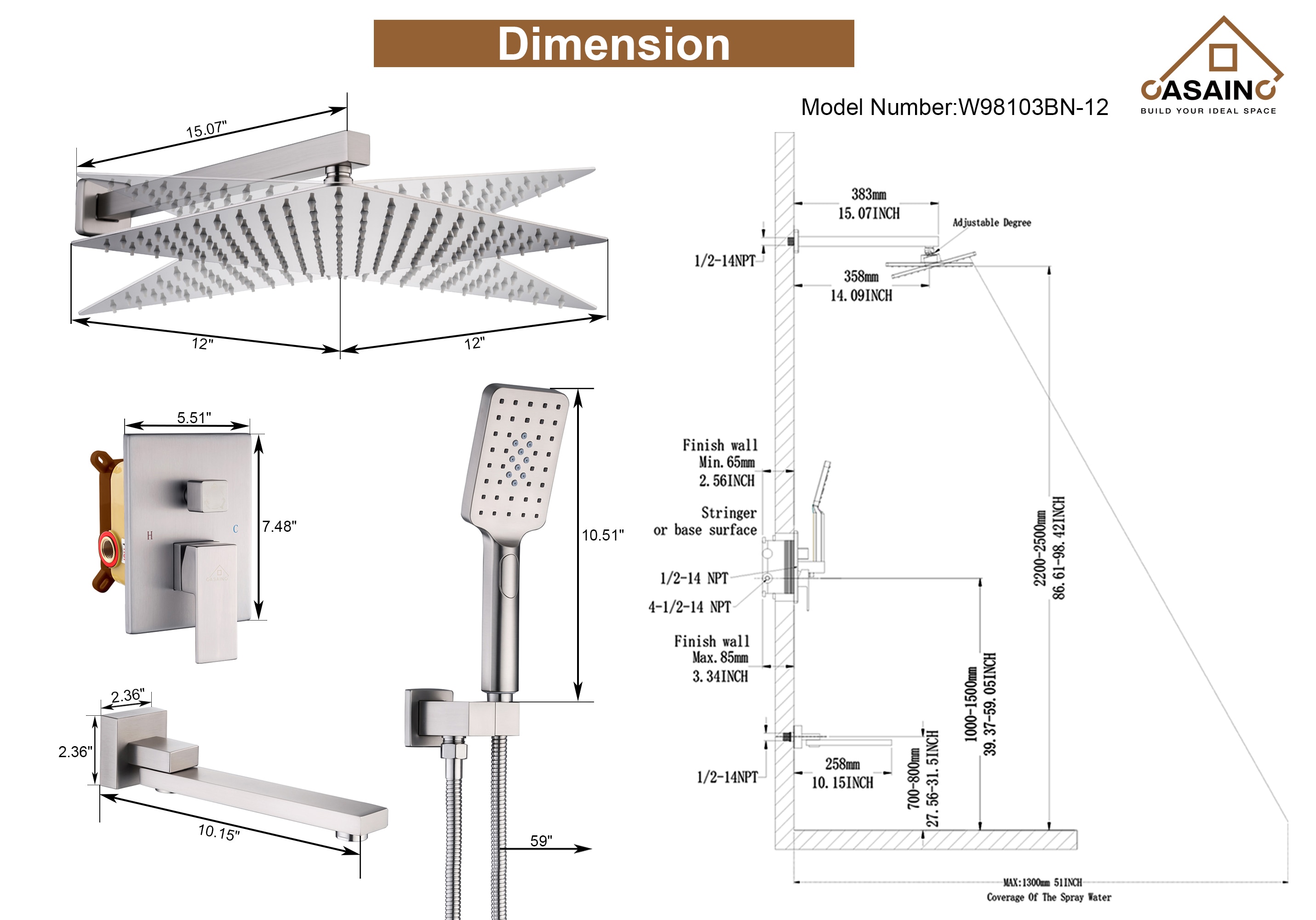 CASAINC CASA09BN Showerhead-Bar-Panels - View #9