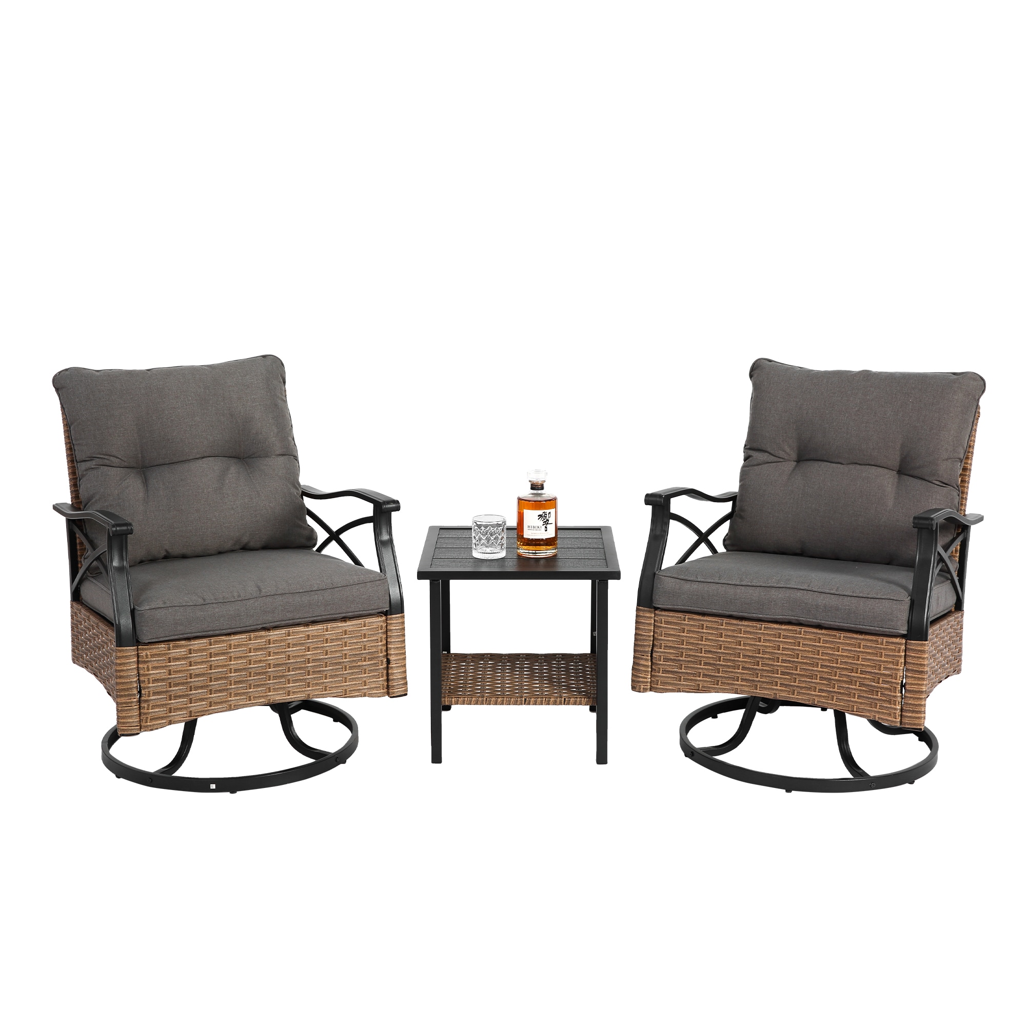 Mondawe MO-H3211W 3 -Piece Wicker Patio Conversation Set with Gray Cushions
