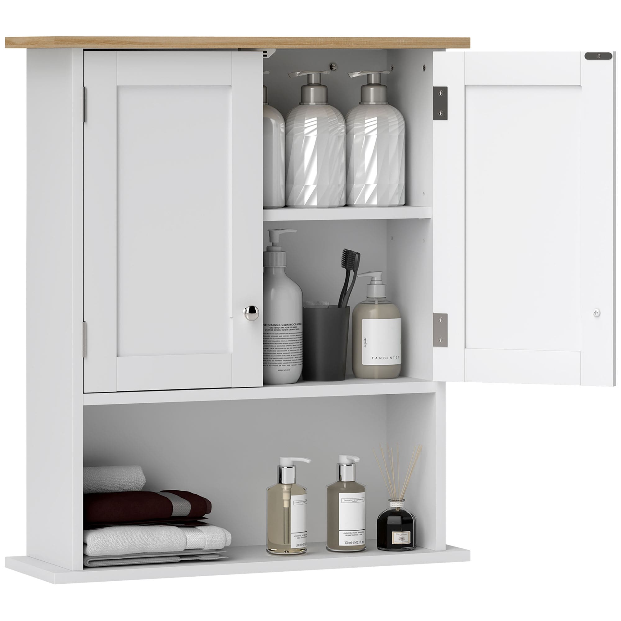 HyperDrop Cart White Wooden Bathroom Wall Cabinet Heavy-Duty Mounted Medicine Organizer With 2 Doors And Adjustable Shelf For Over-The-Toilet Storage