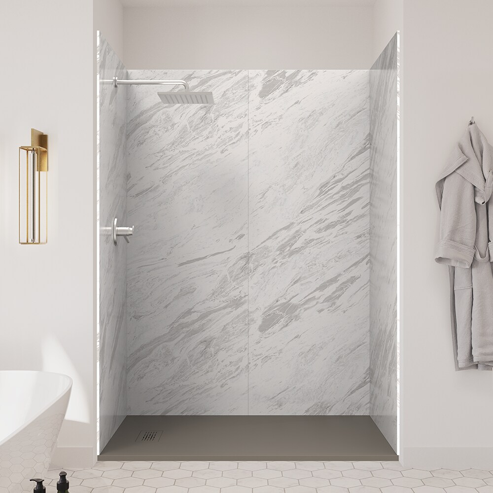 UpHome K1BP1S3660QGARAR 5 -Piece 36-in W x 60-in L x 84-in H Rectangular Alcove shower kit ( Reversible Drain) Base and Wall Included Powder coat