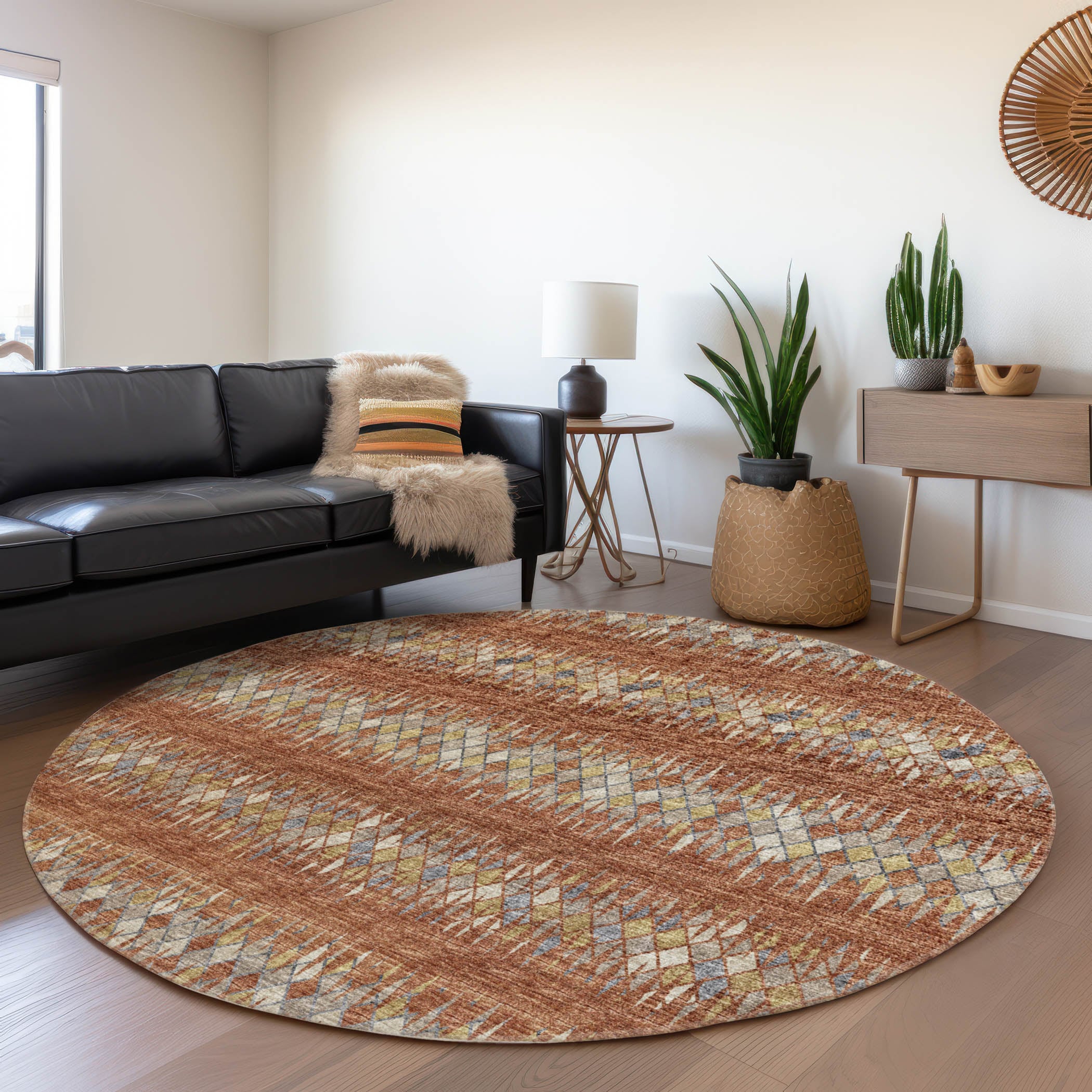 Addison Rugs AMF38SP8RO Mayfield AMF38SP 8 x 8 (ft) Loomed Polyester Spice Round Indoor Abstract Machine washable Area rug