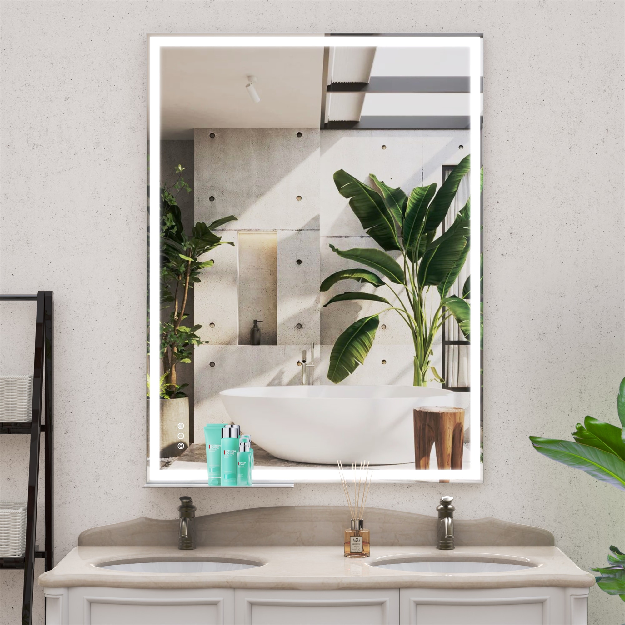 BABOOM BOM-2121013-OR LED Bathroom Vanity Mirror 48-in x 36-in Beveled Rectangle Dimmable LED Lighted Fog Free Bathroom Vanity Mirror ( Sliver )