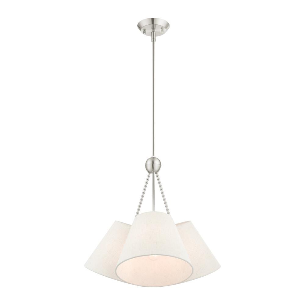 Brushed Nickel and Crystal 3-Light Chandelier with Oatmeal Shade