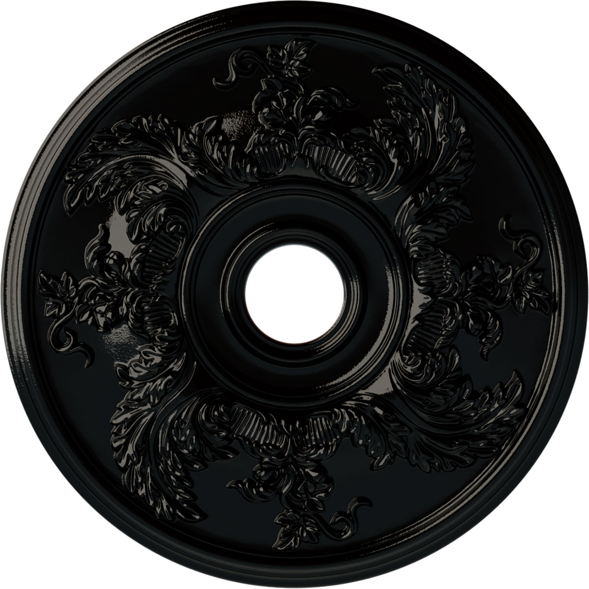 Ekena Millwork CM23ACBPS Acanthus Twist 23.625-in W x 23.625-in L Painted Black Pearl Polyurethane Whole Ceiling Medallion