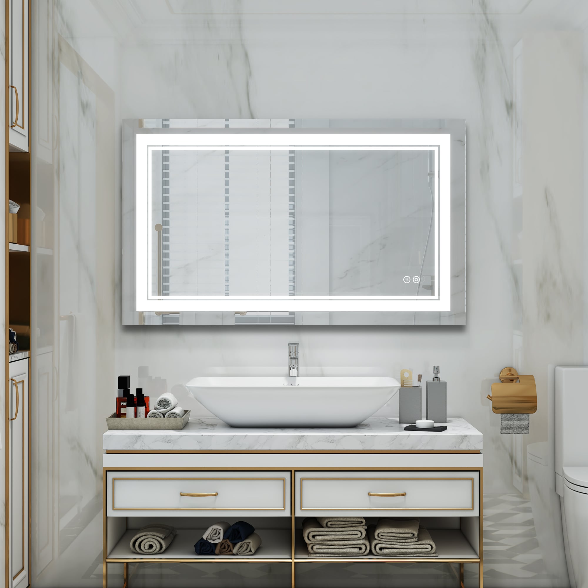 WELLFOR W2 LED Bathroom Mirror 40-in W x 24-in H LED Lighted Silver ...