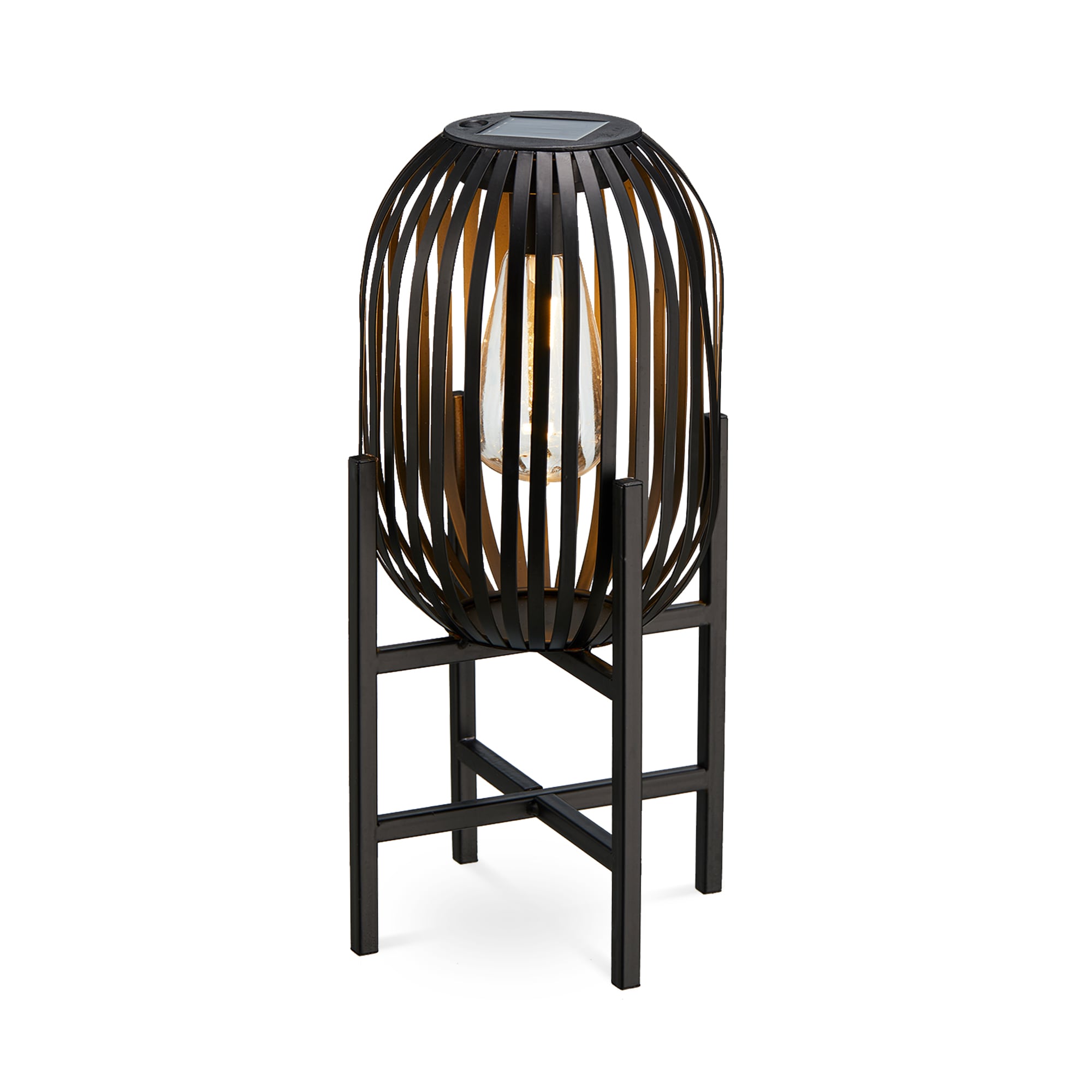 Glitzhome 2023300072 7-in x 14.25-in Black Metal Solar Outdoor Decorative Lantern