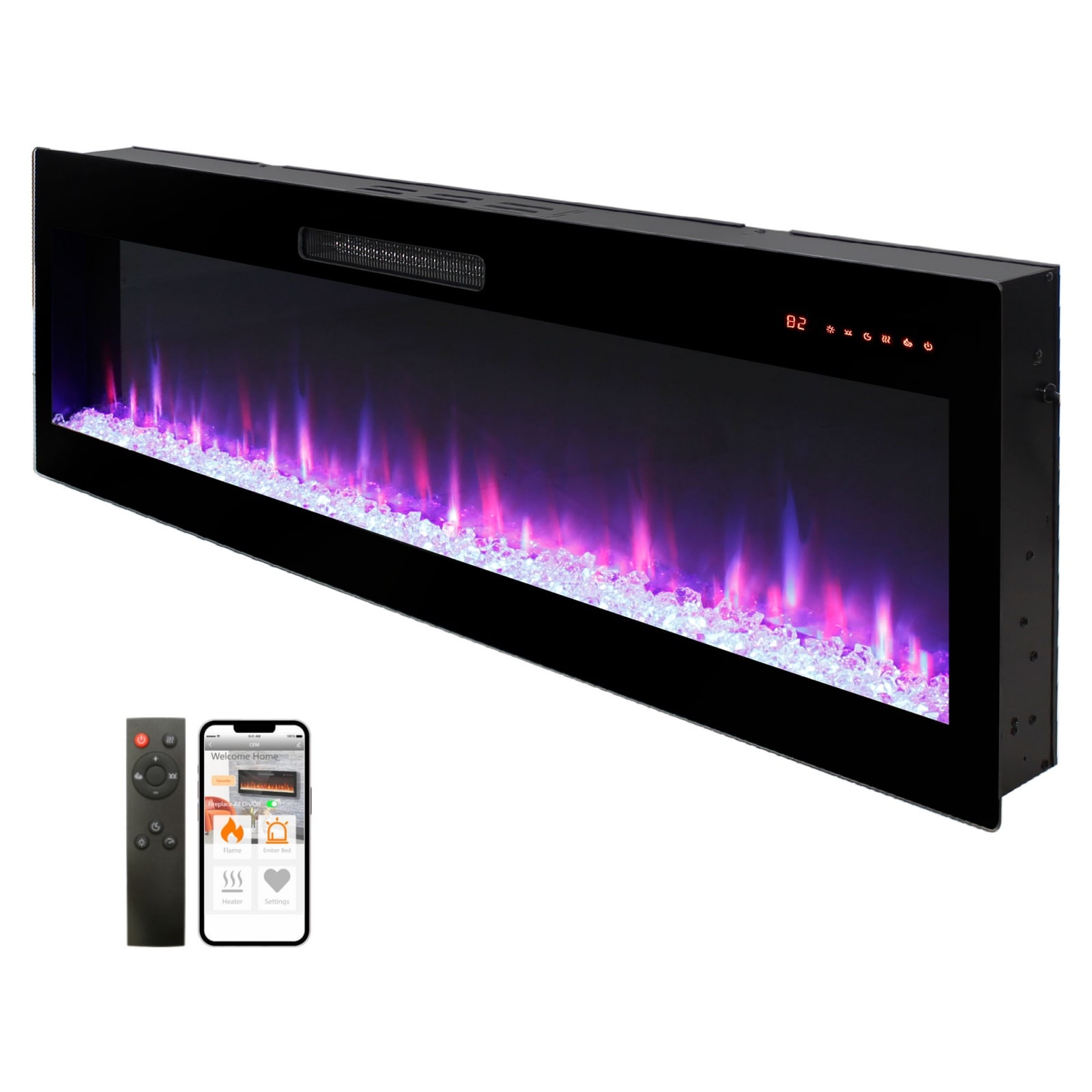 Lirago Smart 60 in Wifi-Enabled Electric Fireplace Heater Recessed in Wall and Wall-Mounted