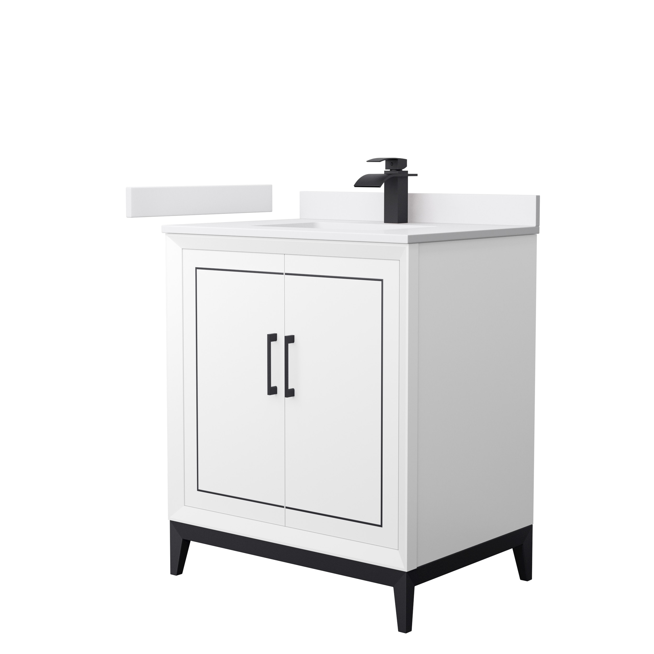 Wyndham Collection WCH515130SWBWCUNSMXX Marlena 30-in White with Matte Black Trim Undermount Single Sink Bathroom Vanity with White Cultured Marble Top