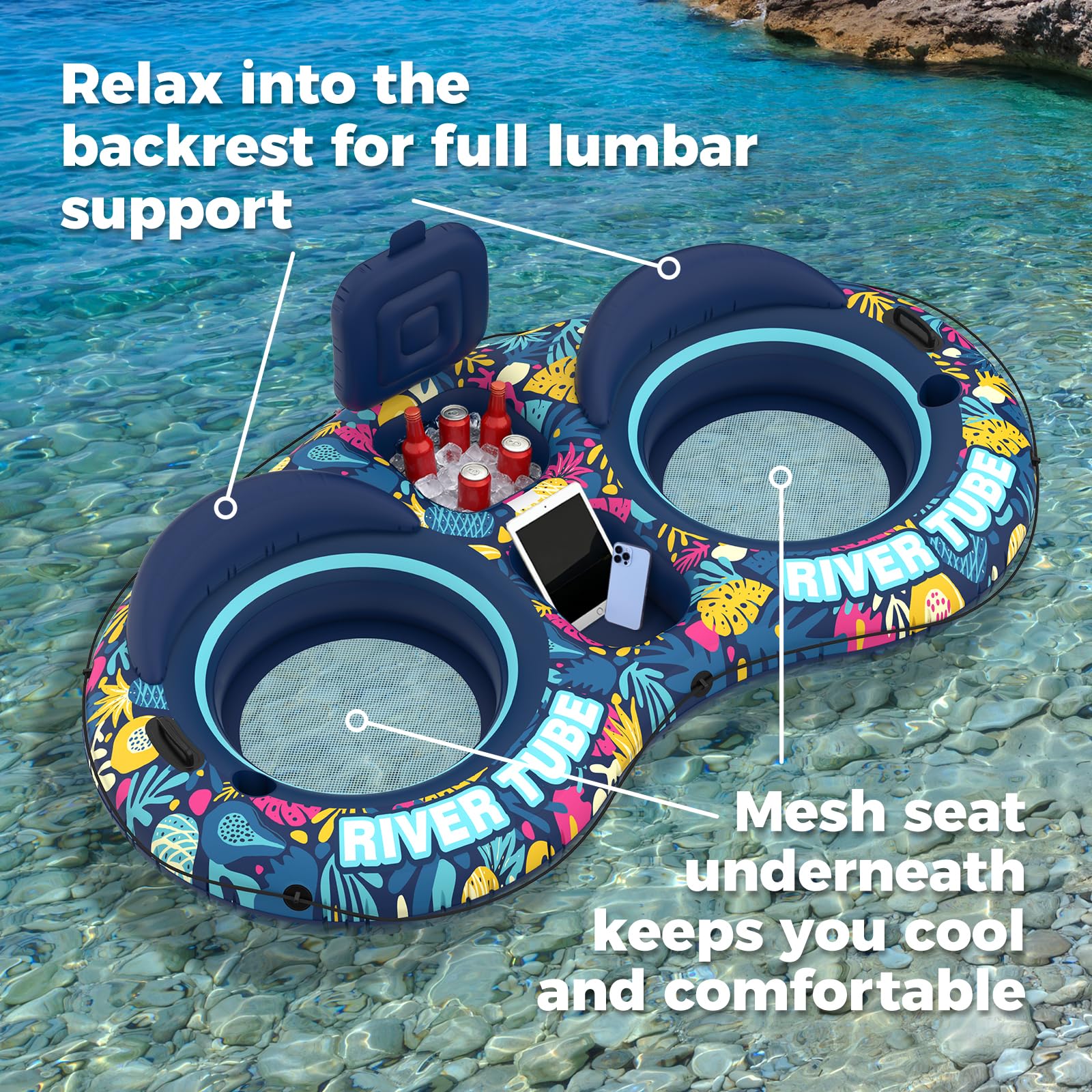 LILILIAN FMY Two Person River Tube Inflatable Heavy Duty Pool Float ...