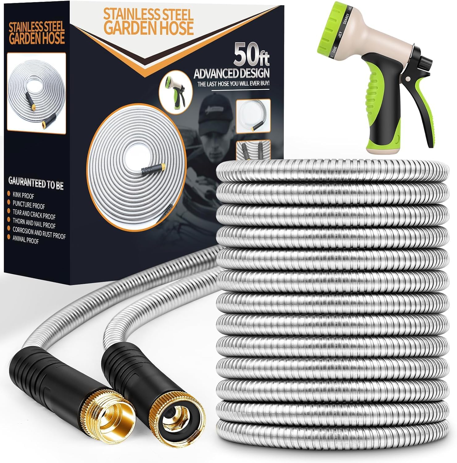 Lukvuzo Stainless Steel Garden Hose 50 ft Flexible Heavy Duty