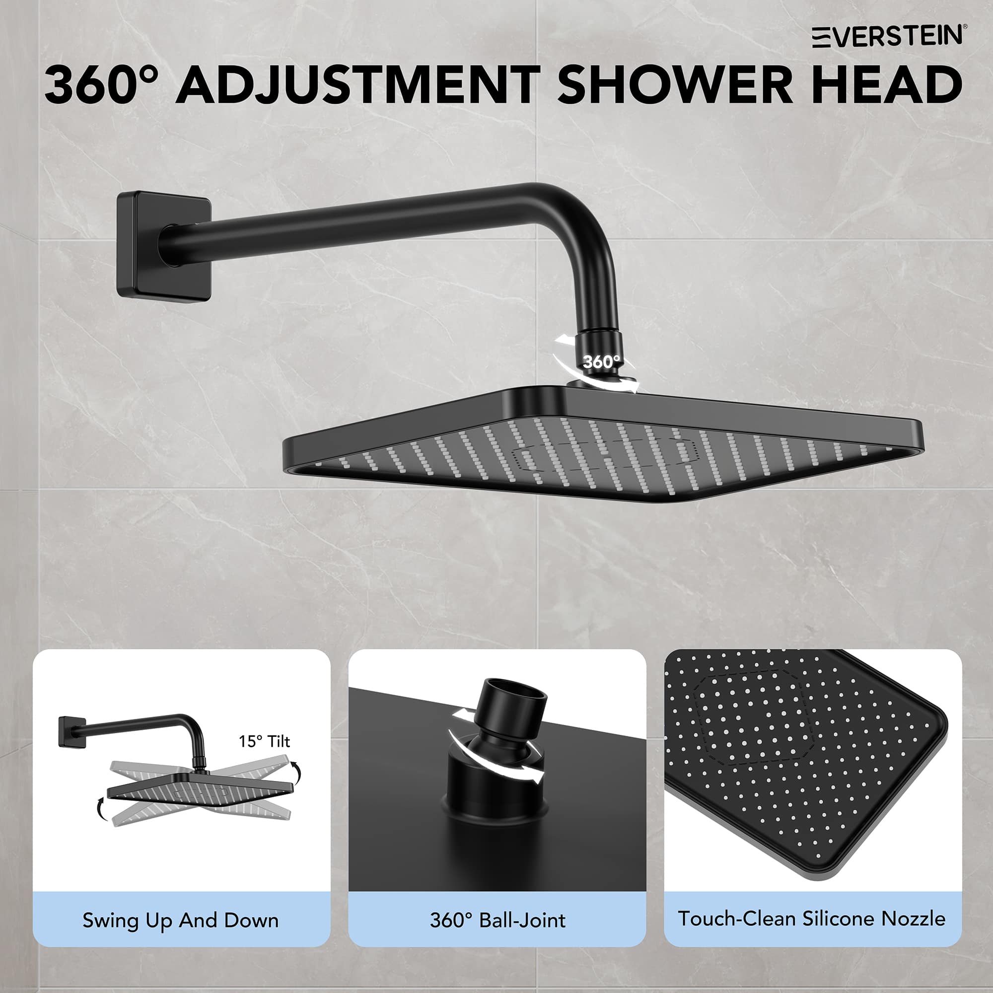EVERSTEIN SFS-1075-BK Showerhead-Bar-Panels - View #5